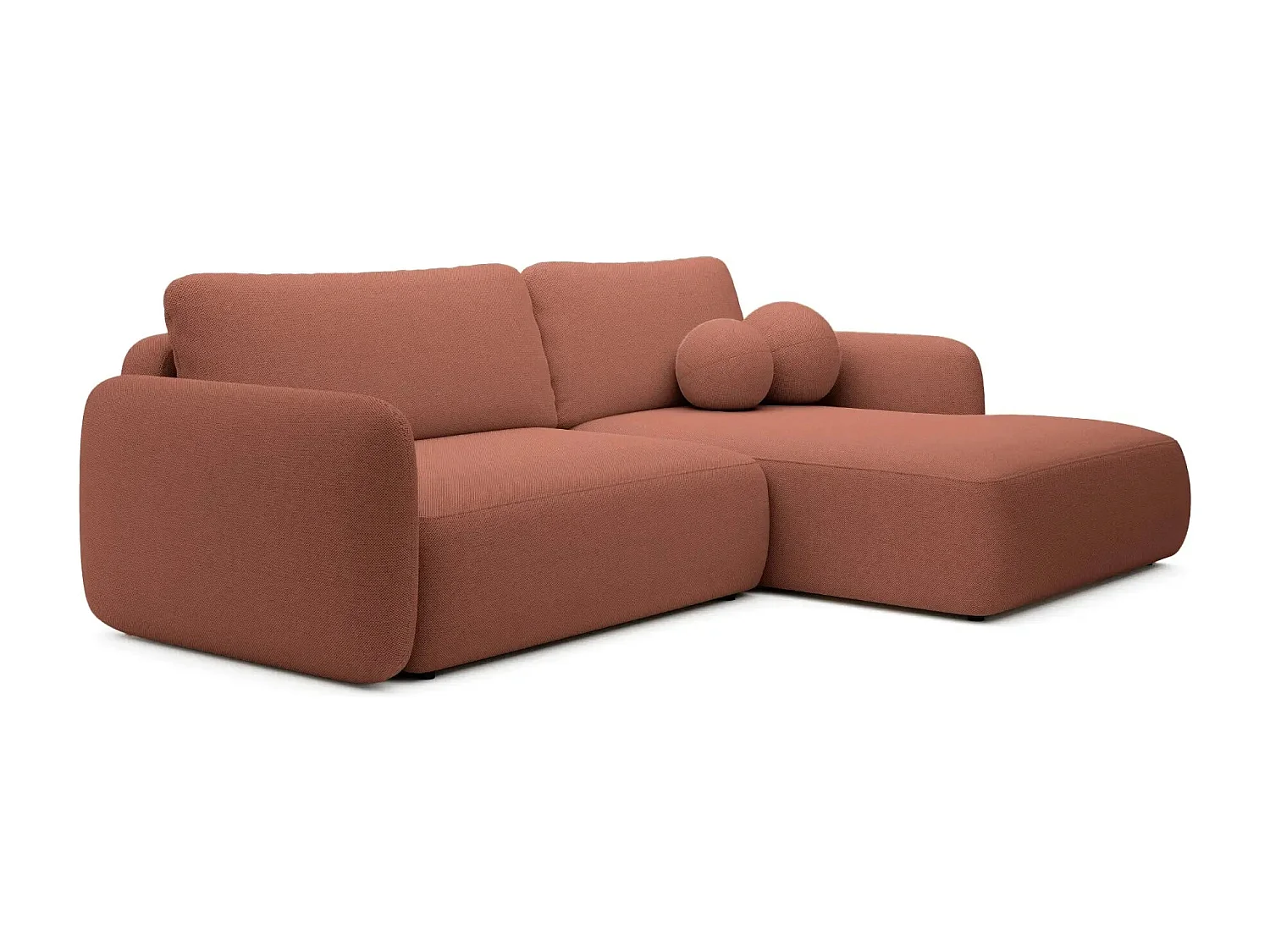 GIGI - Canapé d'angle convertible tissu bouclette 4 places - Terracotta - Droit