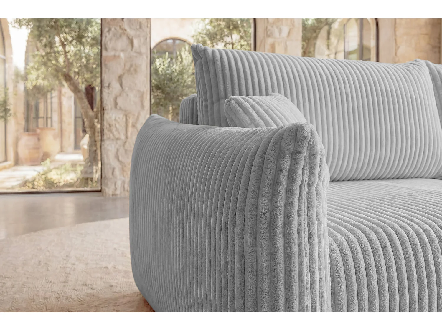 ELIO - Canapé droit convertible gros velours côtelé - Gris clair