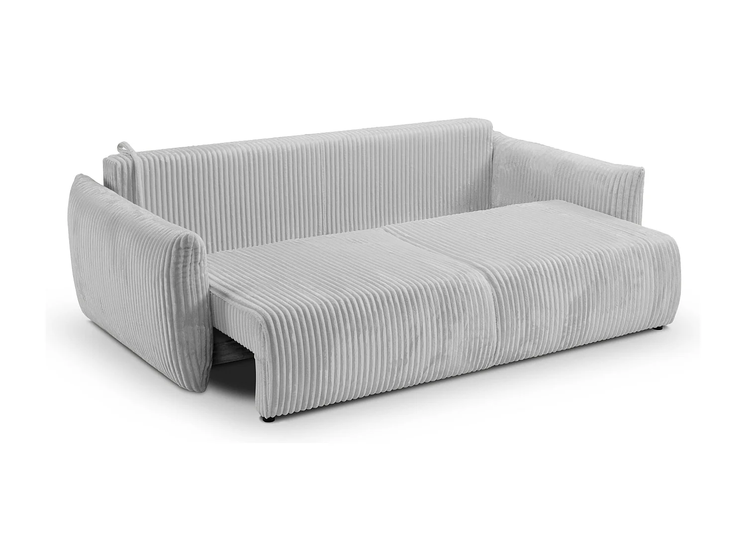 ELIO - Canapé droit convertible gros velours côtelé 3 places - Gris clair