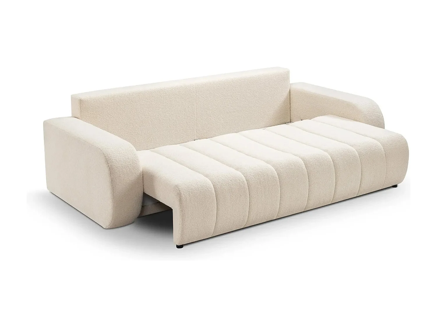 CELESTE - Canapé droit convertible tissu bouclette - Beige