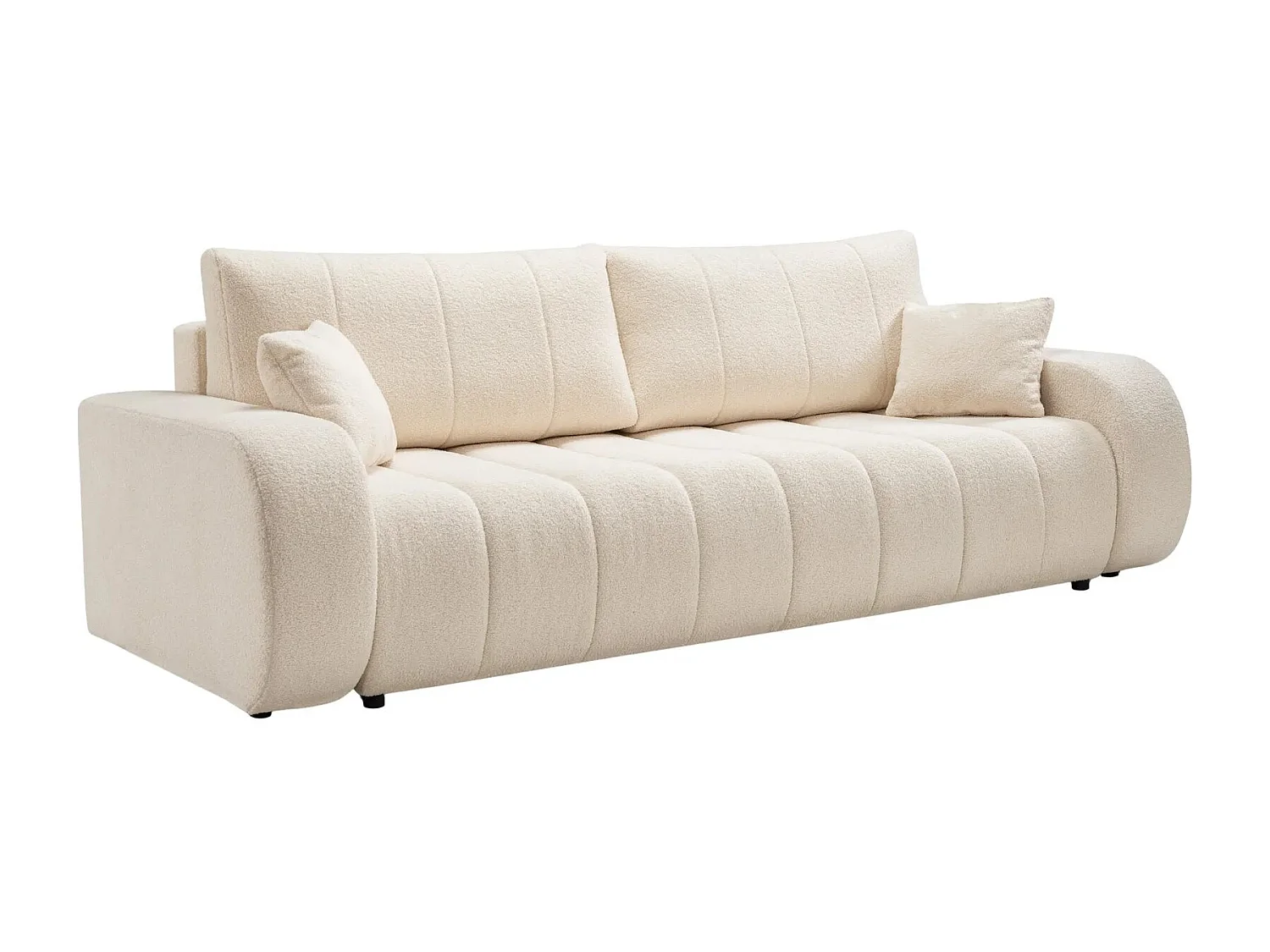 CELESTE - Canapé droit convertible tissu bouclette 3 places - Beige