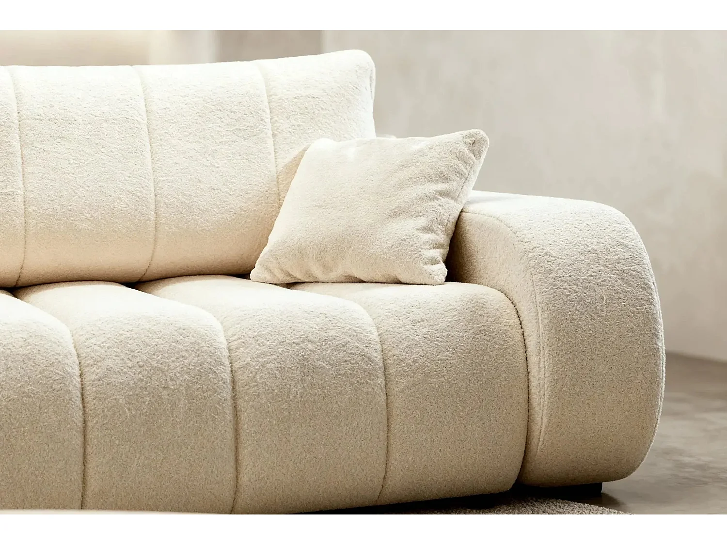 CELESTE - Canapé droit convertible tissu bouclette 3 places - Beige