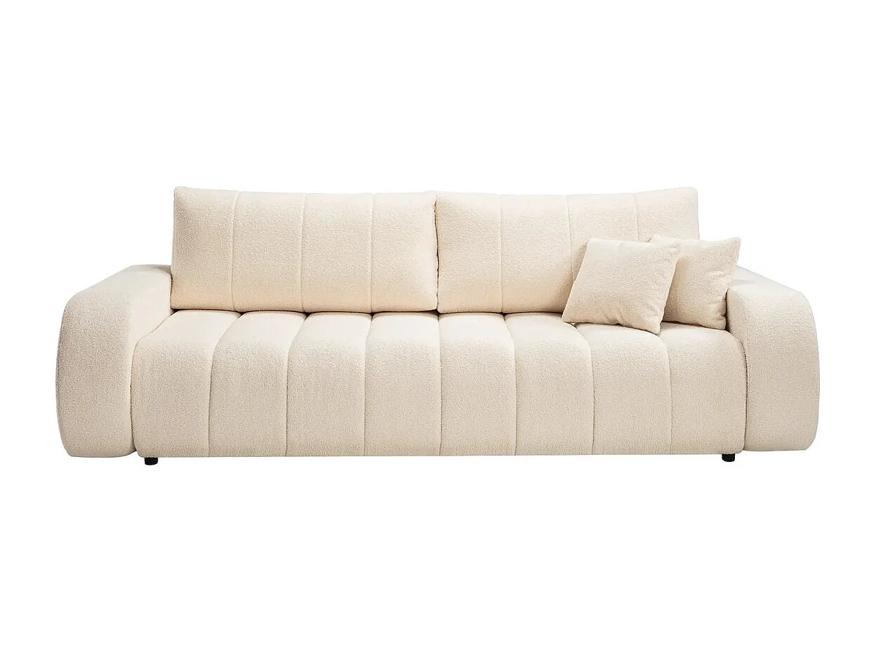 CELESTE - Canapé droit convertible tissu bouclette 3 places - Beige