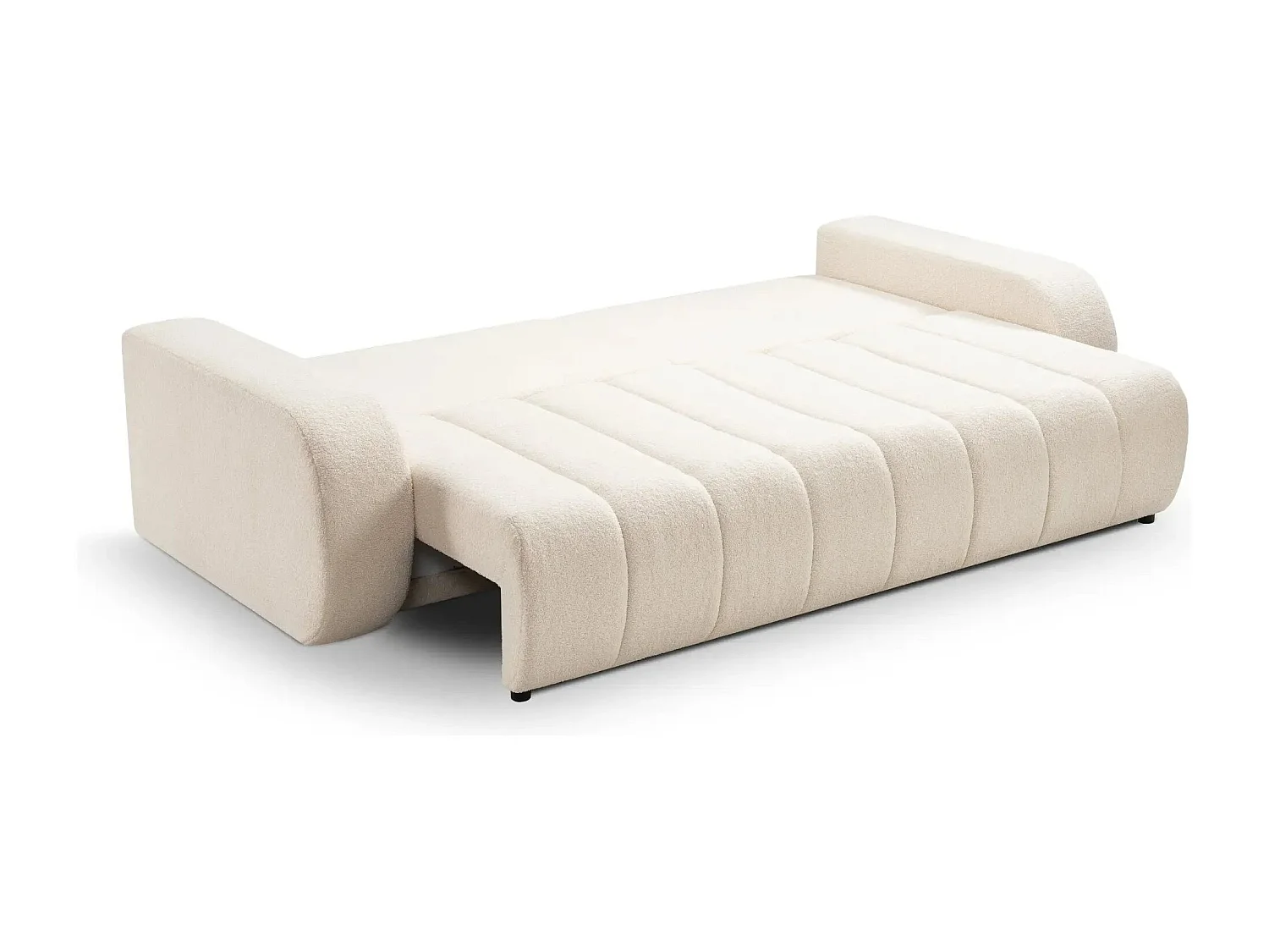 CELESTE - Canapé droit convertible tissu bouclette 3 places - Beige