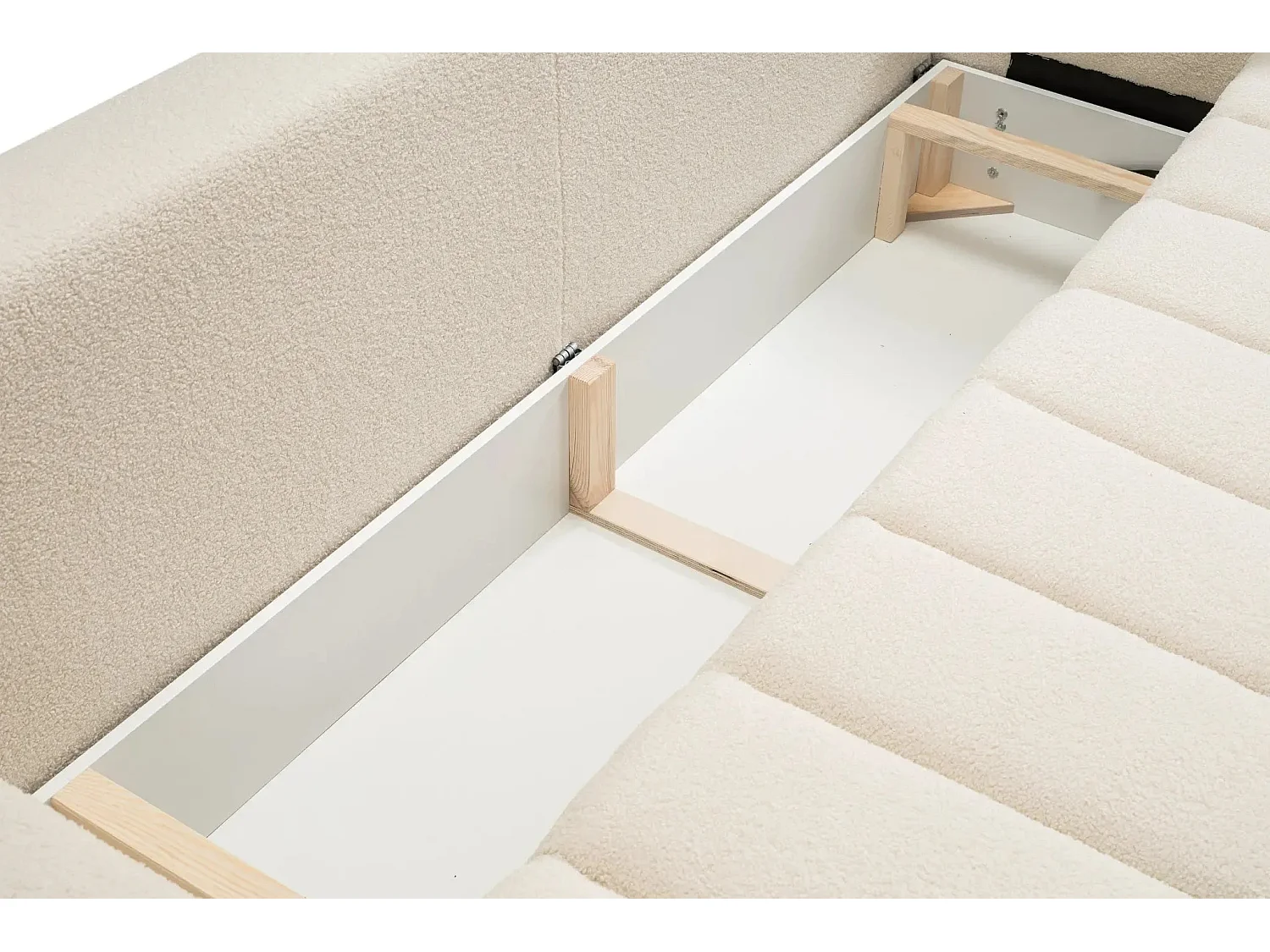 CELESTE - Canapé droit convertible tissu bouclette 3 places - Beige