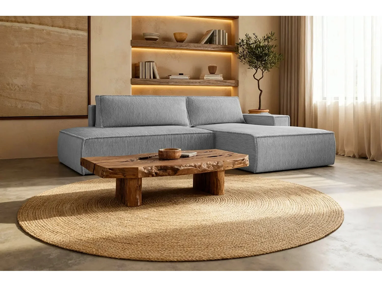 JADE - d'angle convertible velours côtelé - Gris clair - Droit