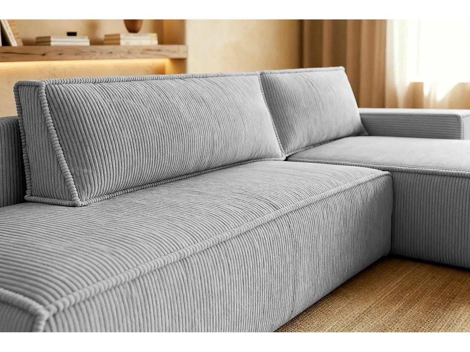 JADE - d'angle convertible velours côtelé - Gris clair - Droit