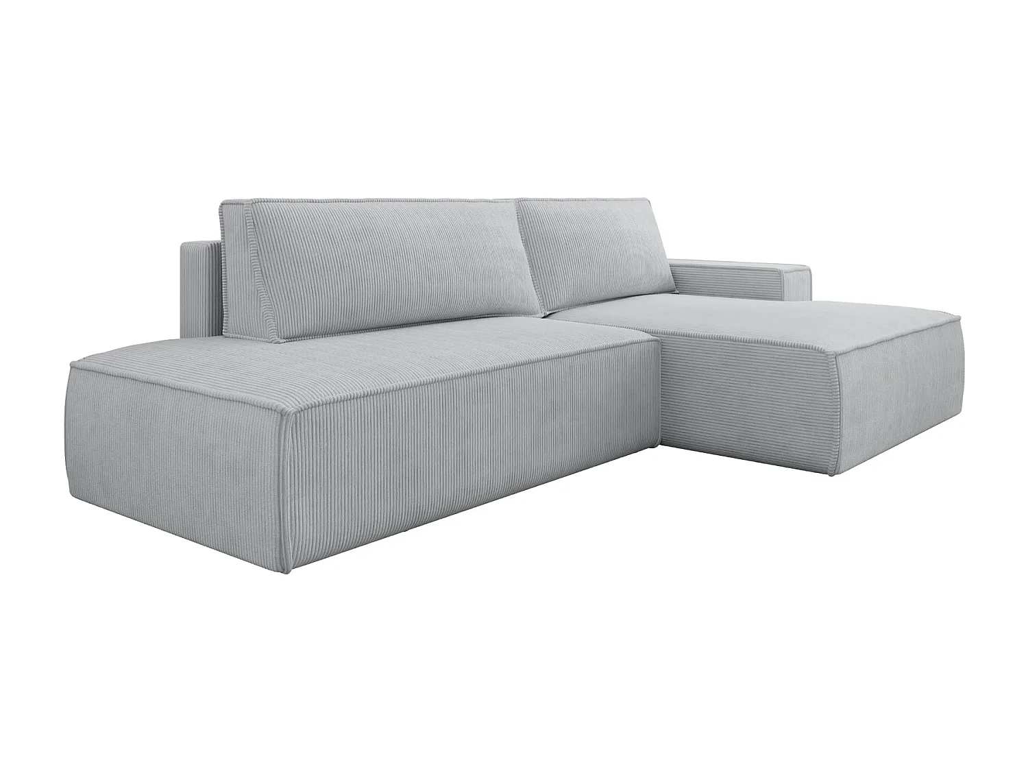 JADE - Canapé d'angle convertible velours côtelé - Gris clair - Droit