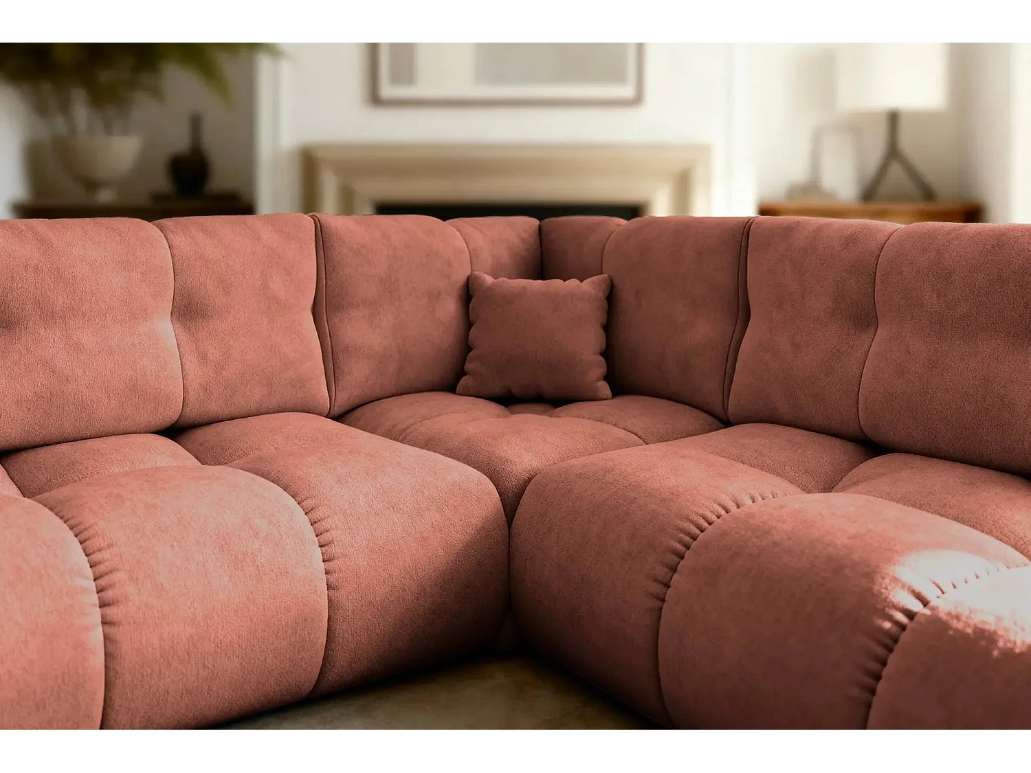 CONSTANCE L - Canapé d'angle convertible tissu chenille 4 places - Café - Droit