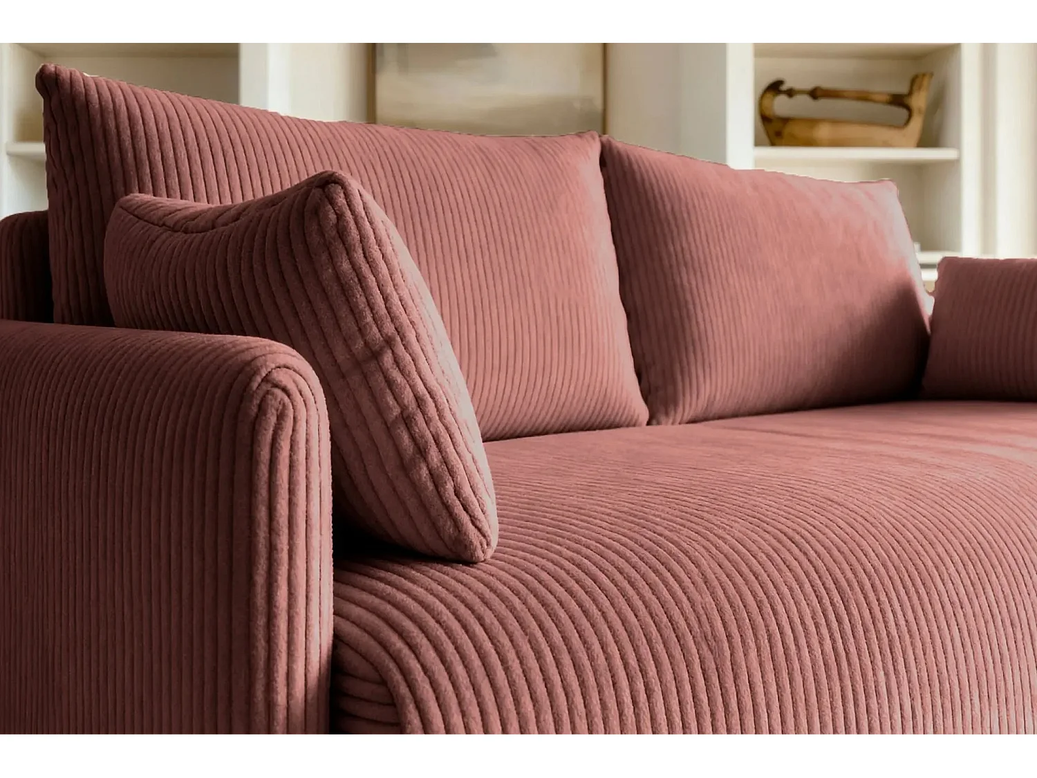 AXELLE - Canapé droit convertible velours côtelé 2 places - Rose