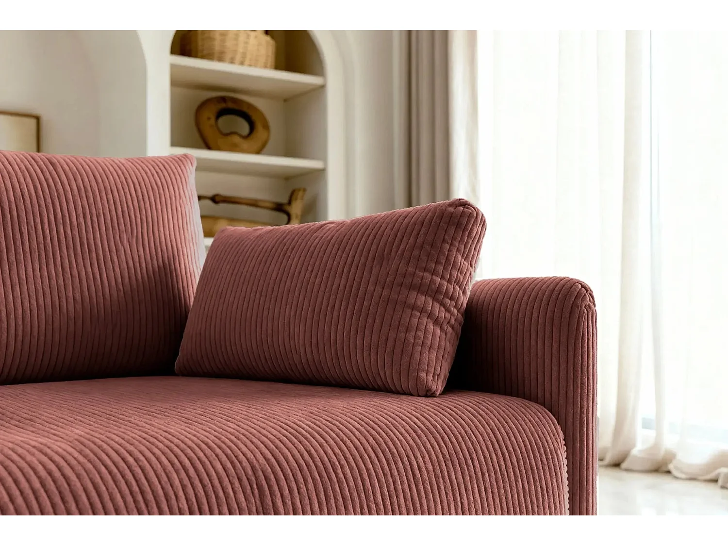 AXELLE - Canapé droit convertible velours côtelé 2 places - Rose