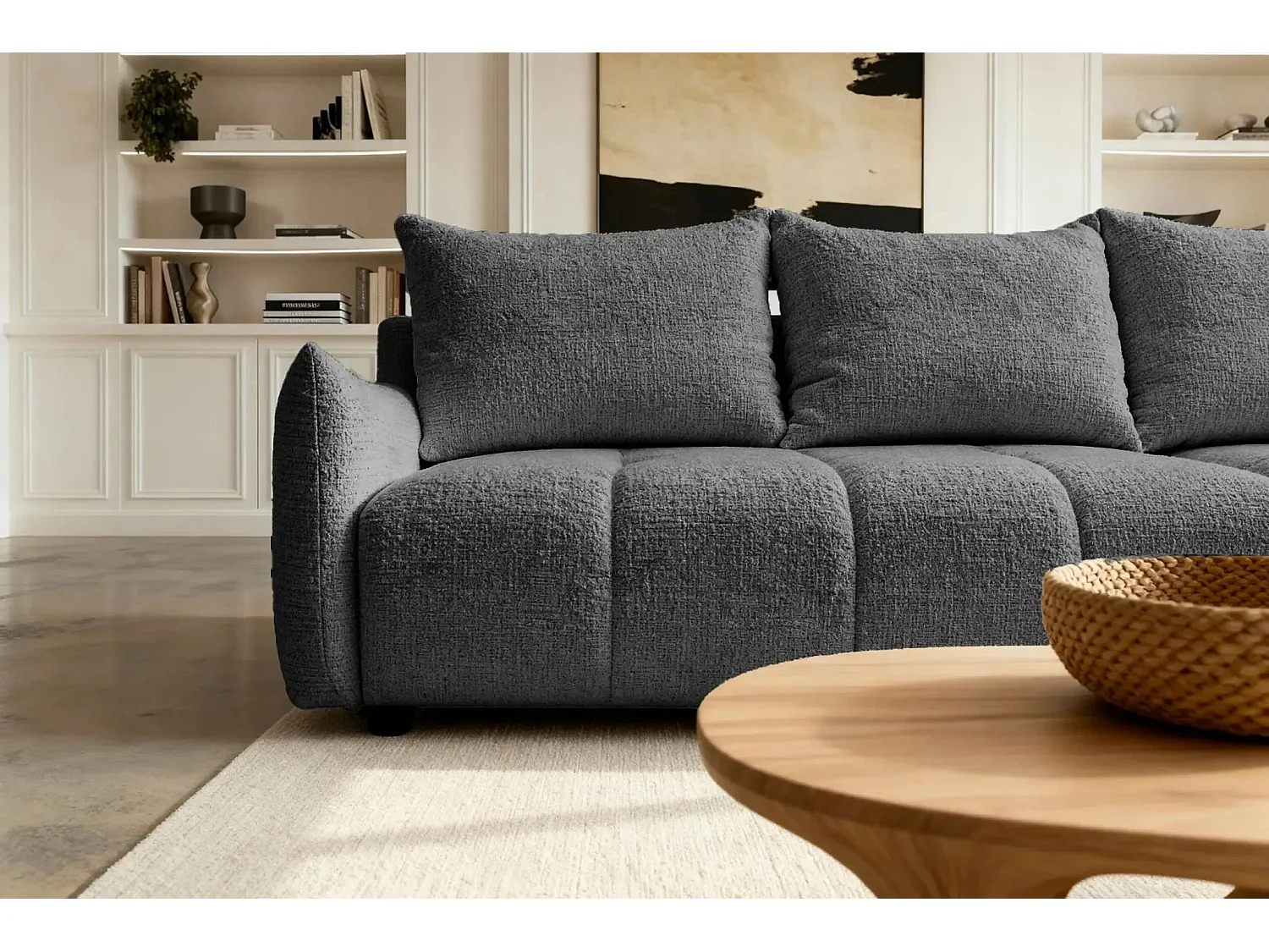 CELINE - Canapé d'angle convertible tissu chenille 4 places - Gris - 128cm