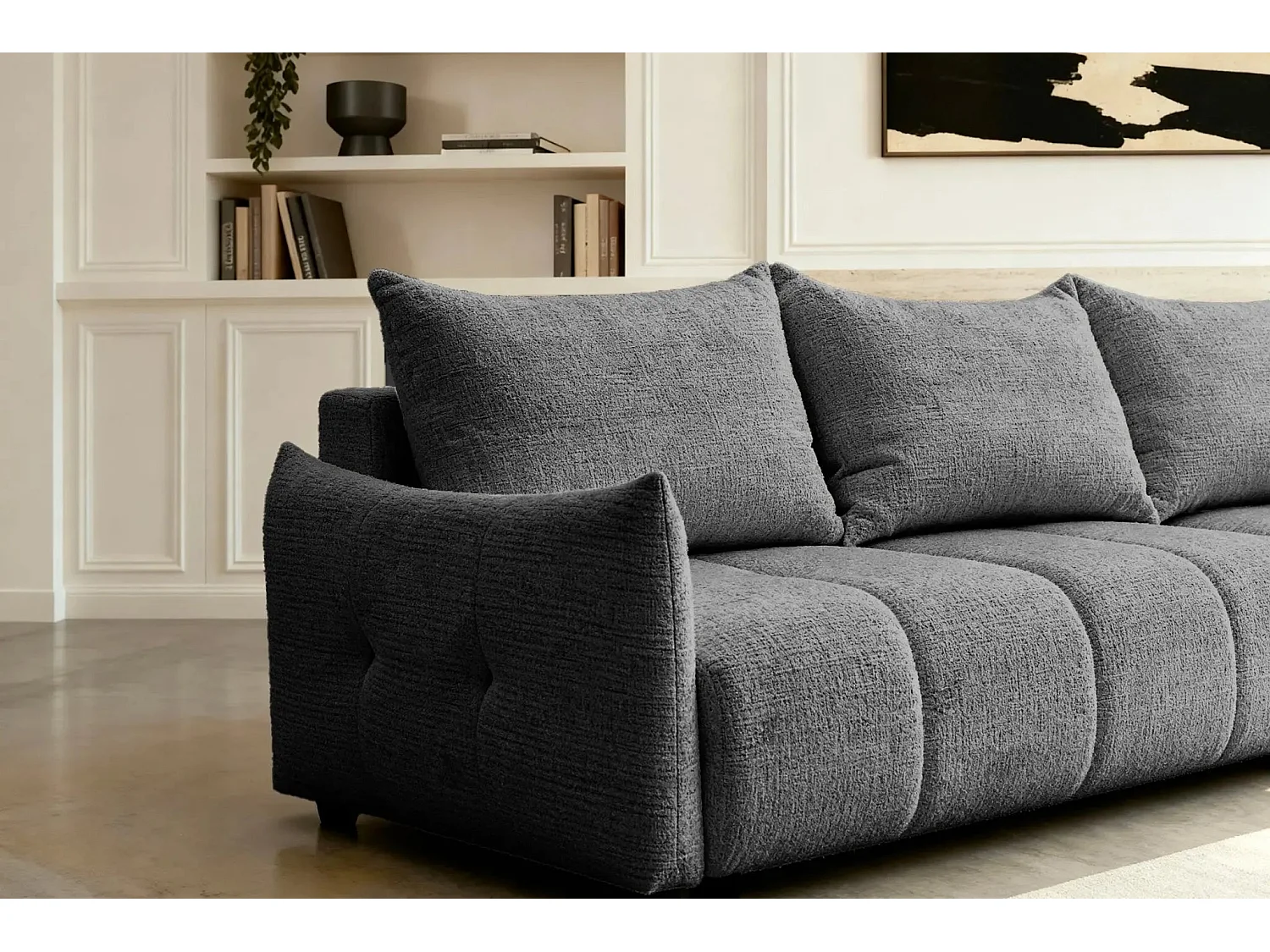 CELINE - Canapé d'angle convertible tissu chenille 4 places - Gris - 128cm