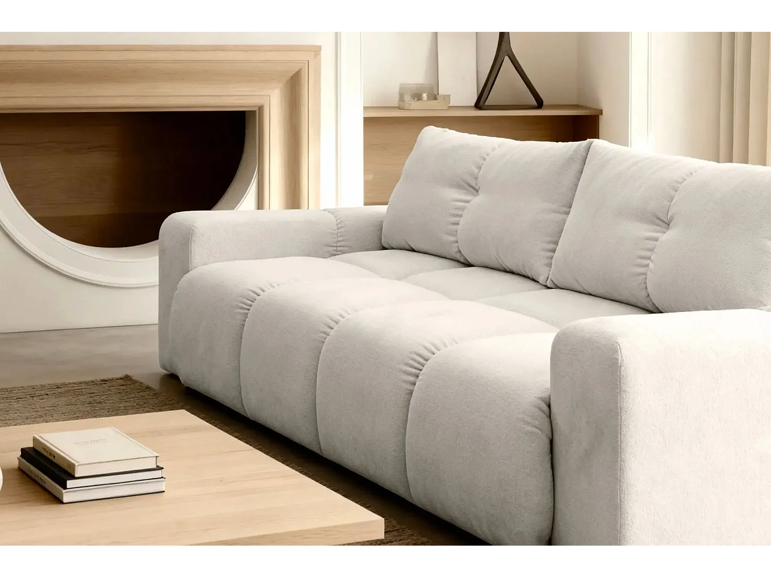 CONSTANCE - Canapé droit convertible tissu chenille - Beige