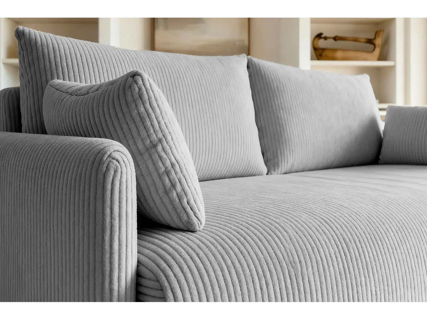 AXELLE - Canapé droit convertible velours côtelé 2 places - Gris clair