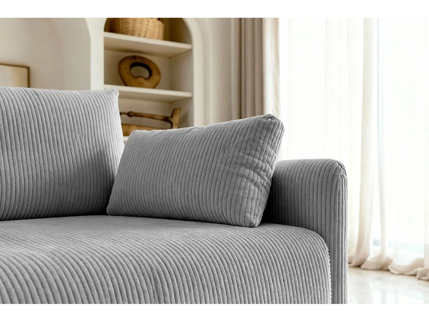 AXELLE - Canapé droit convertible velours côtelé 2 places - Gris clair