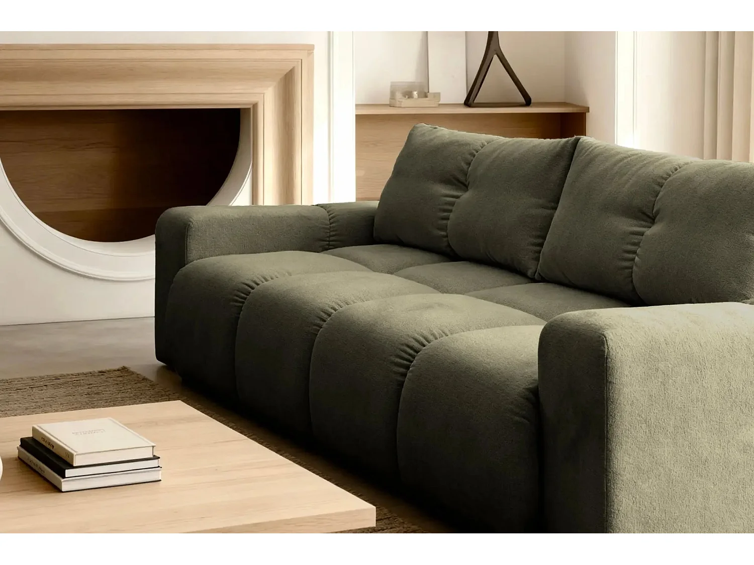 CONSTANCE - Canapé droit convertible tissu chenille - Vert