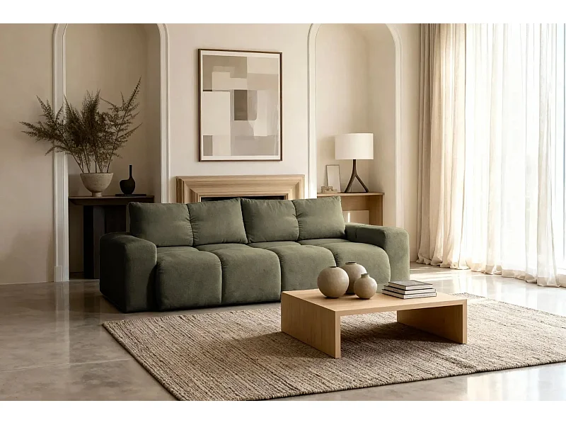 CONSTANCE - Canapé droit convertible tissu chenille - Vert