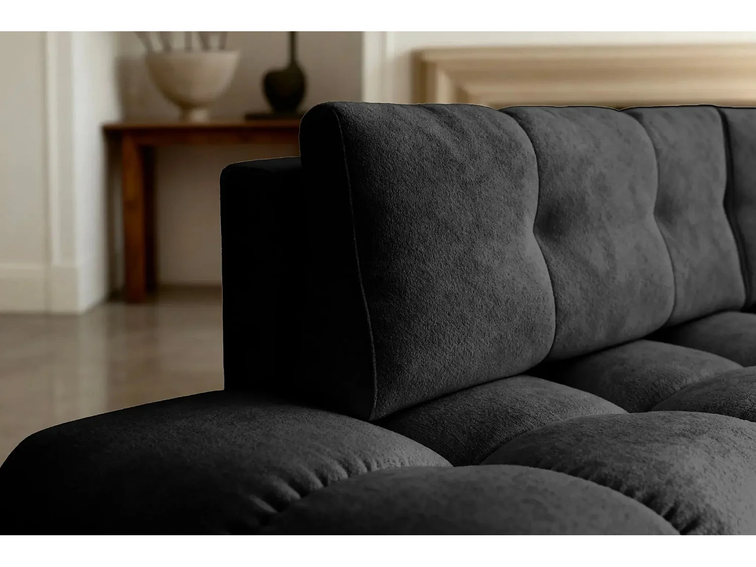 CONSTANCE L - Canapé d'angle convertible tissu chenille 4 places - Terracotta - Droit