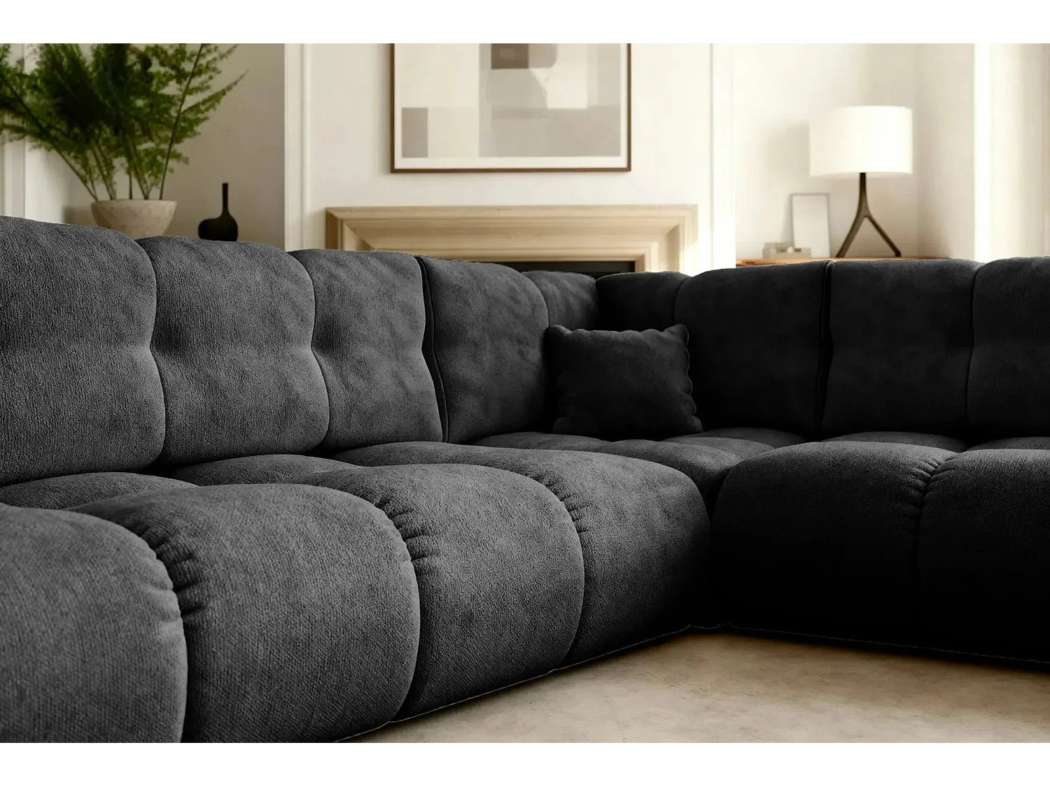 CONSTANCE L - Canapé d'angle convertible tissu chenille 4 places - Terracotta - Droit