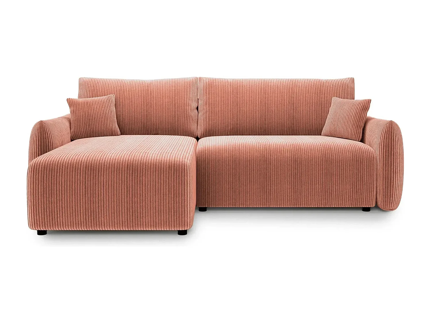 ELIO - Canapé d'angle convertible petit velours côtelé 4 places - Terracotta