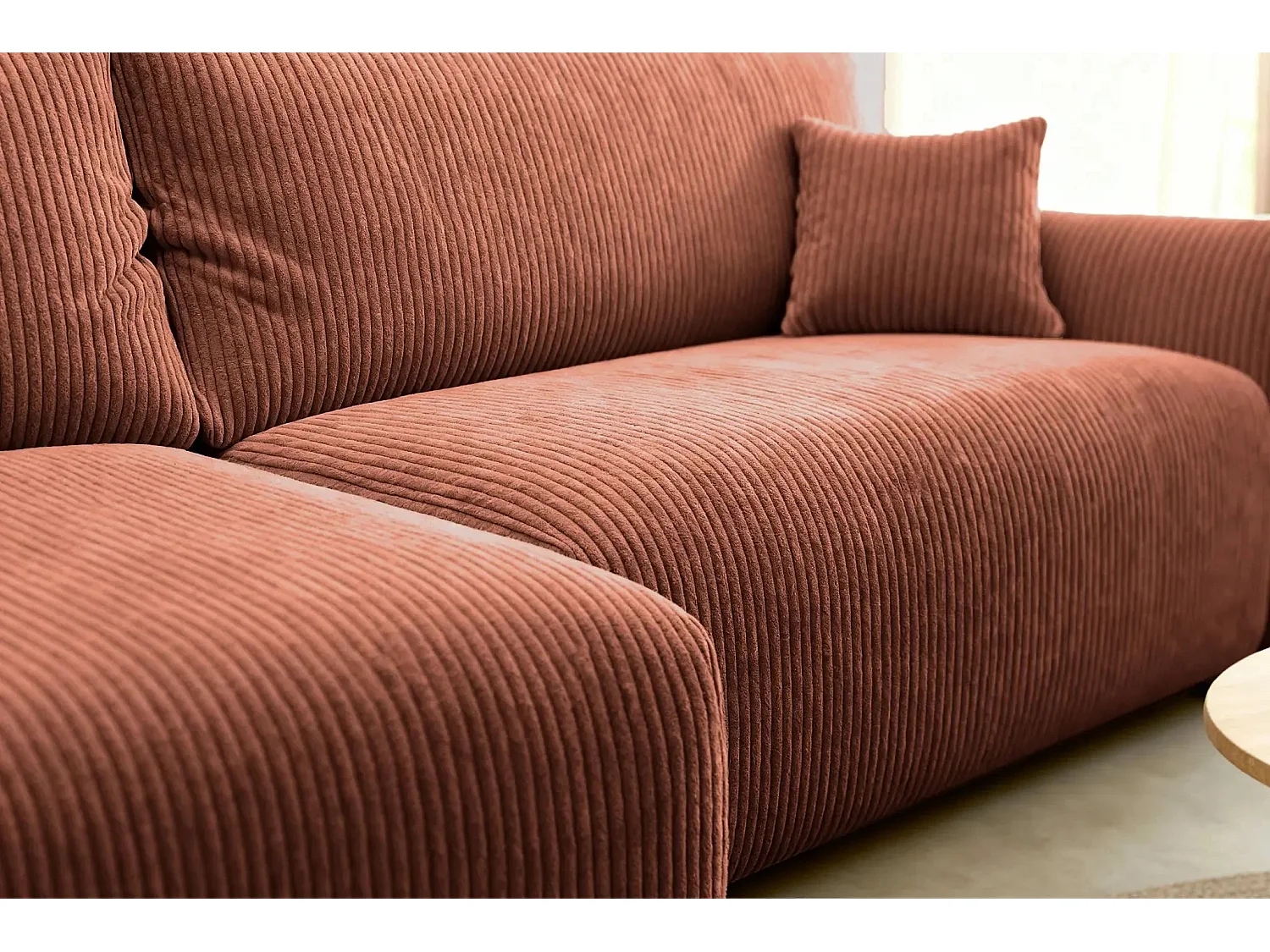 ELIO - Canapé d'angle convertible petit velours côtelé 4 places - Terracotta