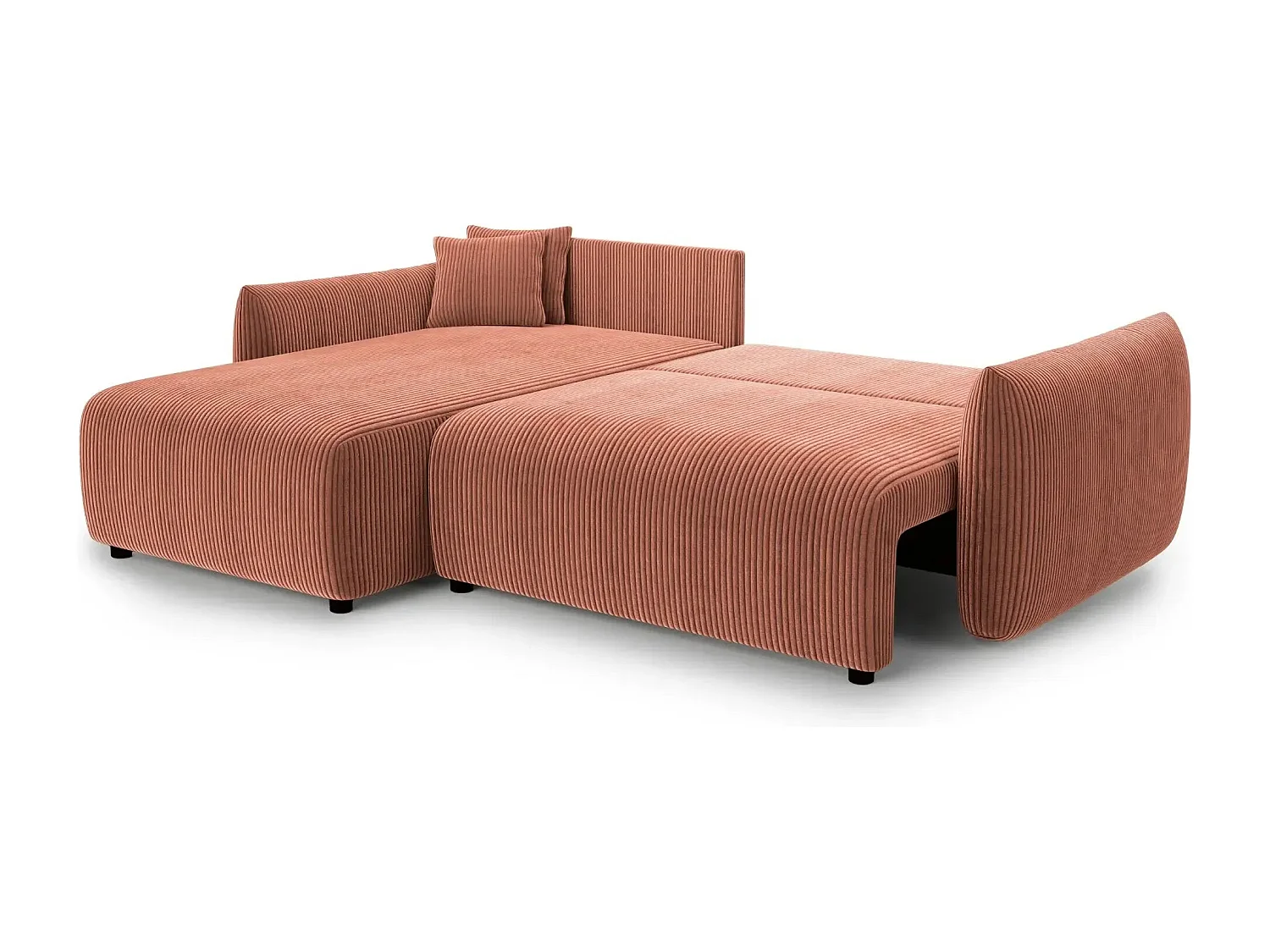 ELIO - Canapé d'angle convertible petit velours côtelé 4 places - Terracotta