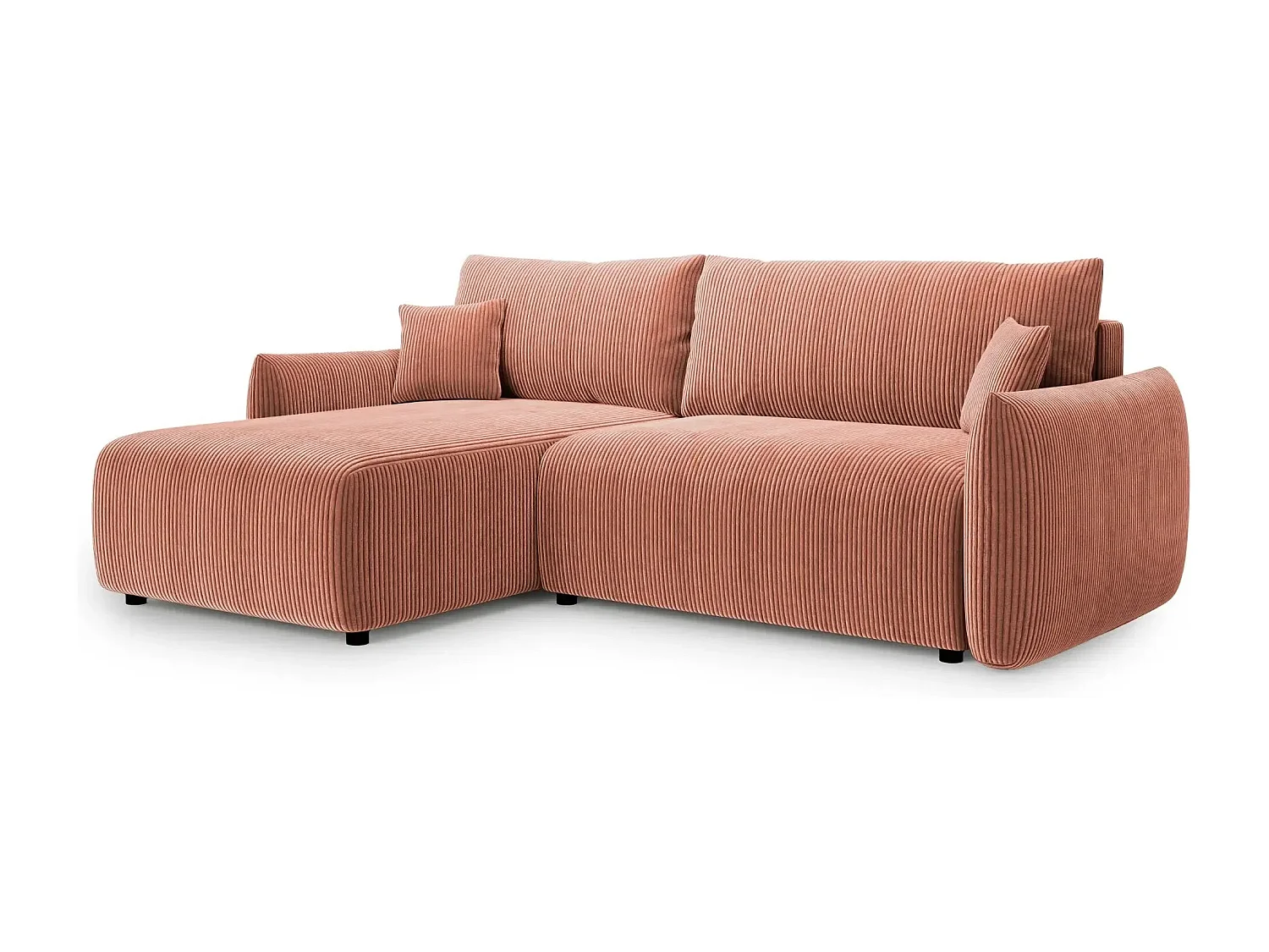 ELIO - Canapé d'angle convertible petit velours côtelé 4 places - Terracotta