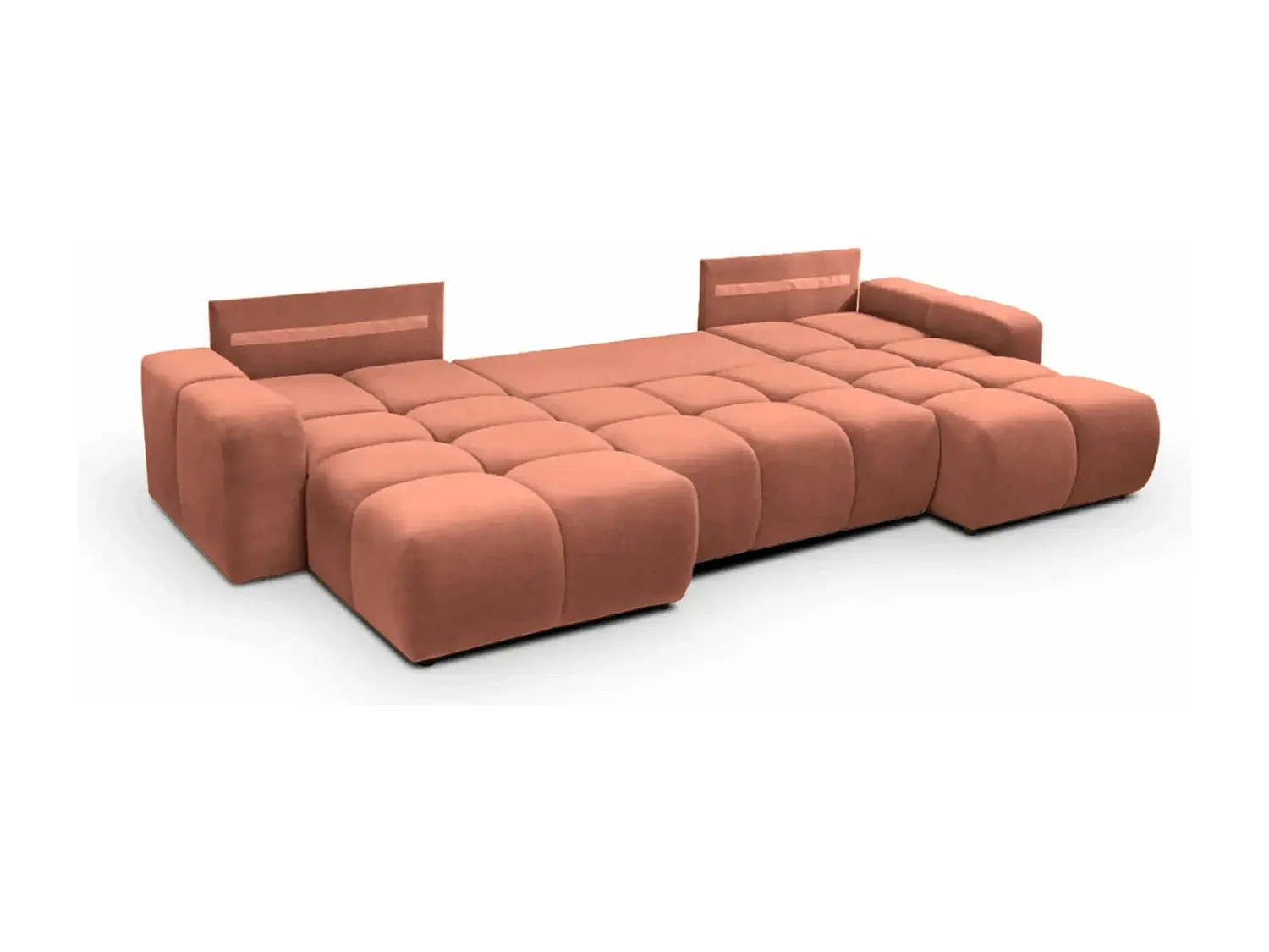 CONSTANCE - Canapé panoramique convertible tissu chenille - Terracotta