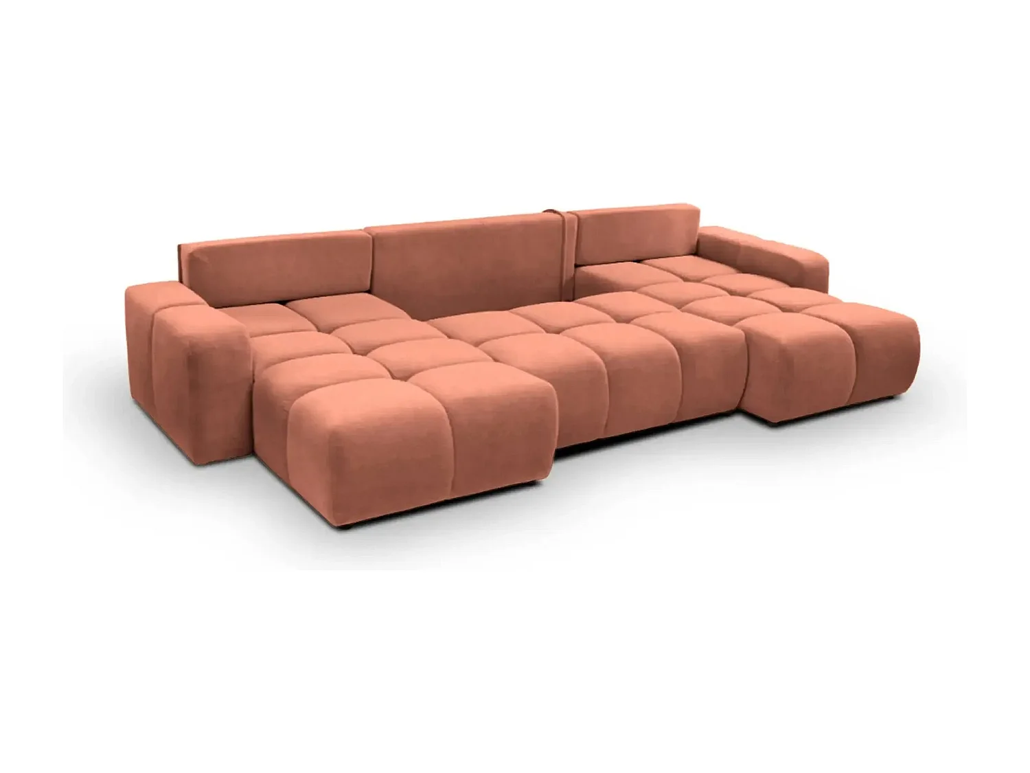 CONSTANCE - Canapé panoramique convertible tissu chenille - Terracotta