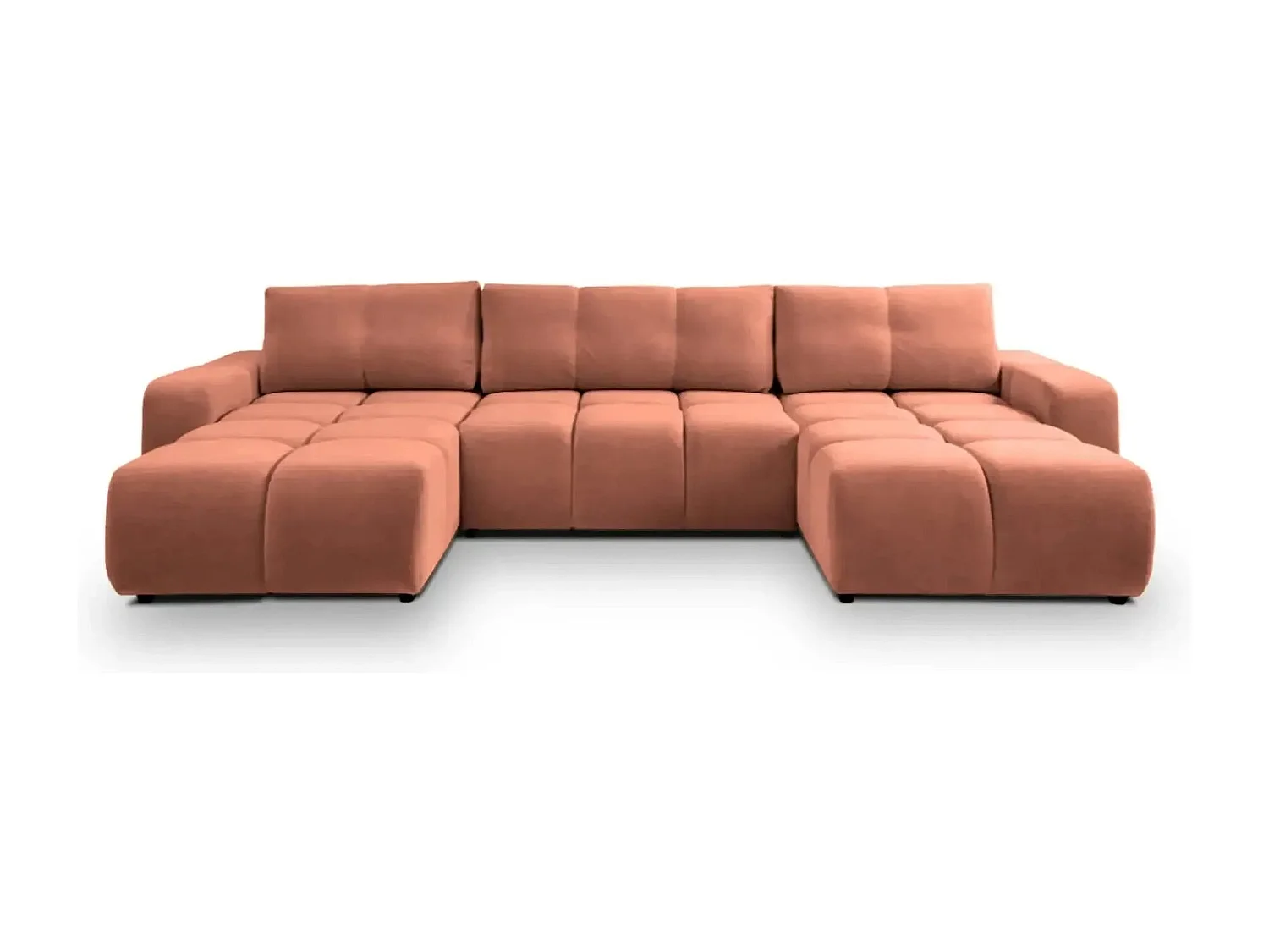 CONSTANCE - Canapé panoramique convertible tissu chenille 5 places - Terracotta