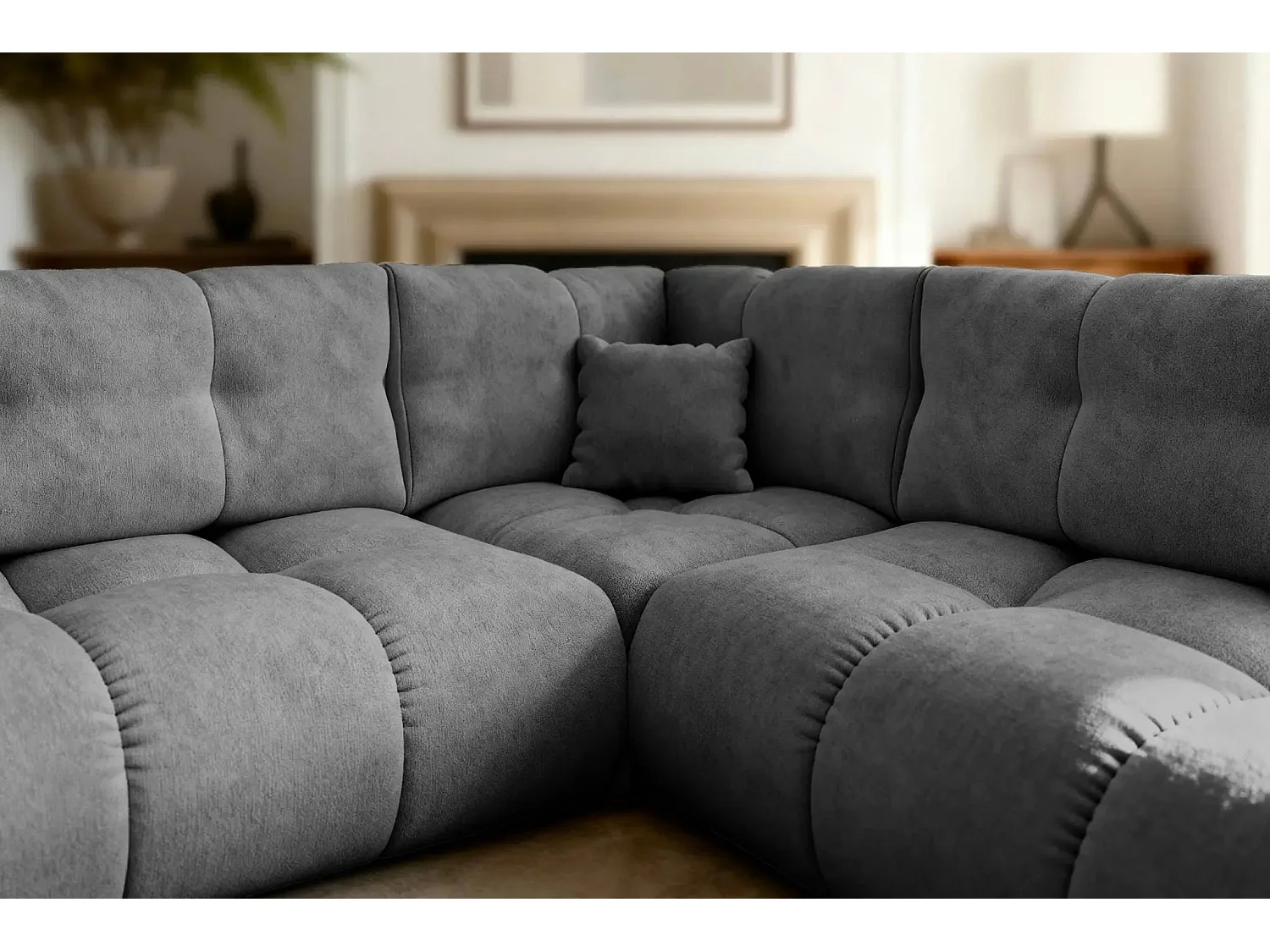 CONSTANCE L - Canapé d'angle convertible tissu chenille 4 places - Gris anthracite - Gauche