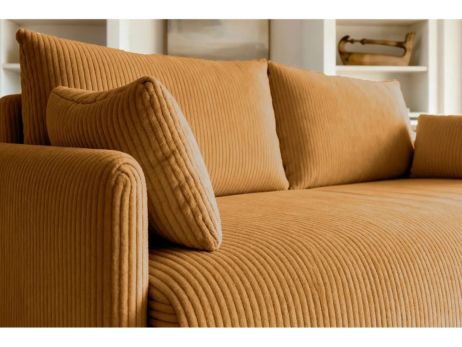 AXELLE - Canapé droit convertible velours côtelé 2 places - Jaune