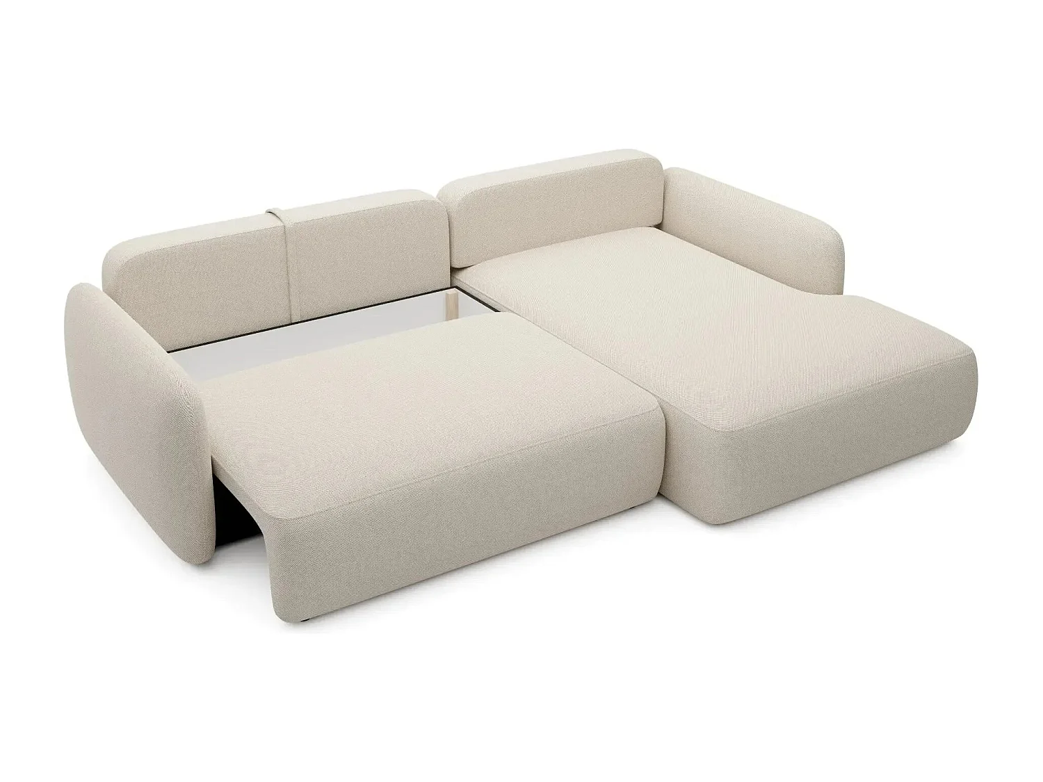 GIGI - Canapé d'angle convertible tissu bouclette 4 places - Beige - Gauche