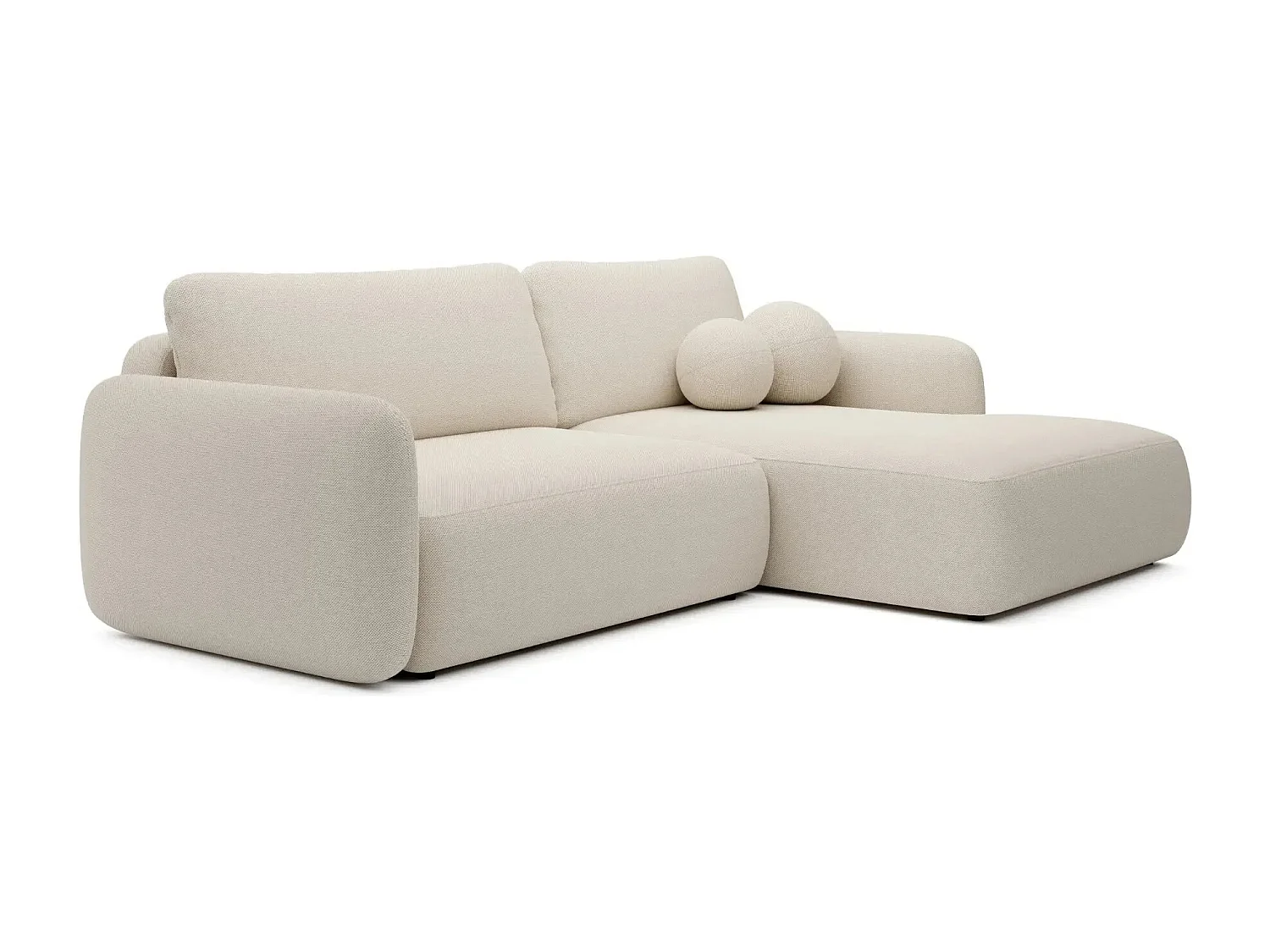 GIGI - Canapé d'angle convertible tissu bouclette 4 places - Beige - Gauche