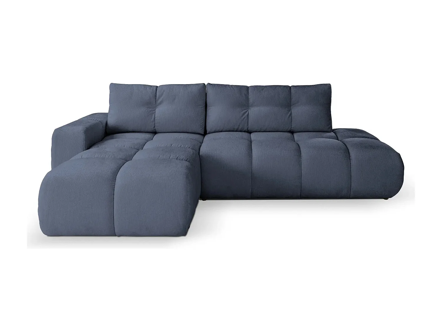 CONSTANCE - Canapé d'angle convertible tissu chenille 4 places - Bleu - Gauche