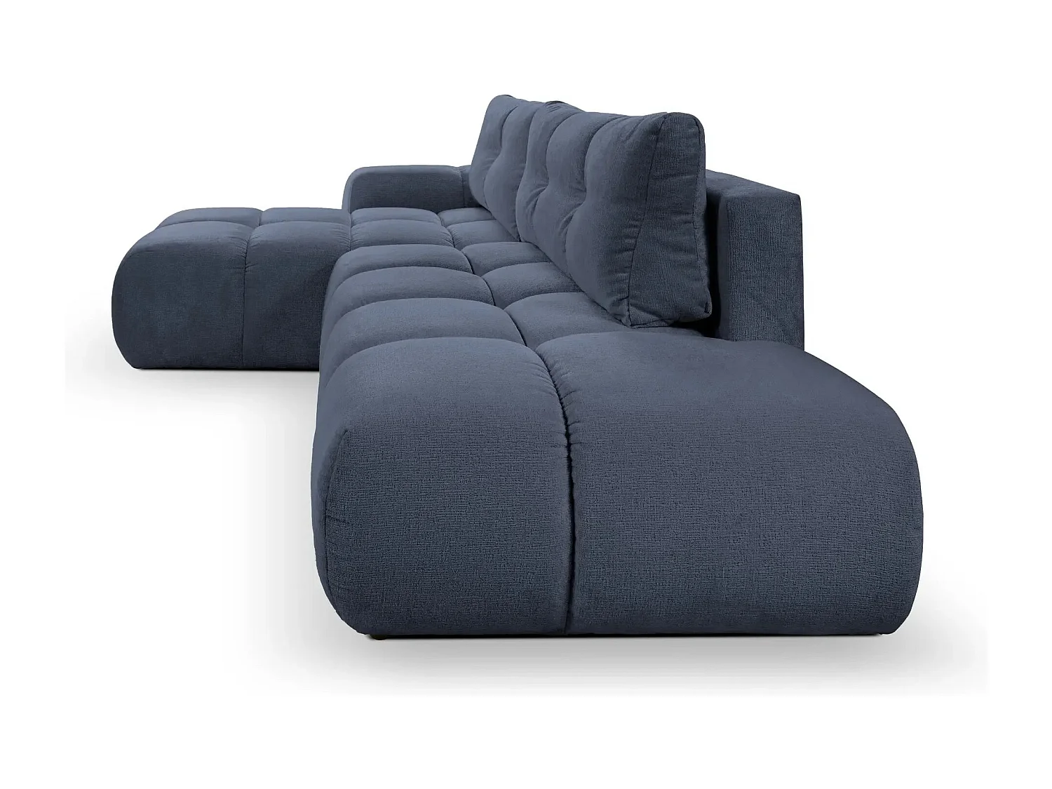 CONSTANCE - Canapé d'angle convertible tissu chenille 4 places - Bleu - Gauche