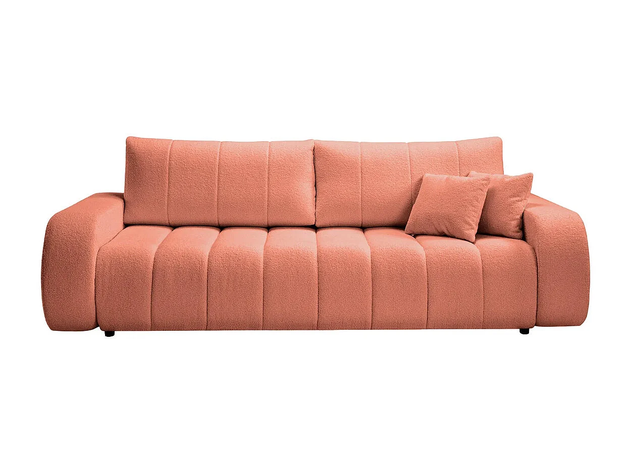 CELESTE - Canapé droit convertible tissu bouclette 3 places - Terracotta