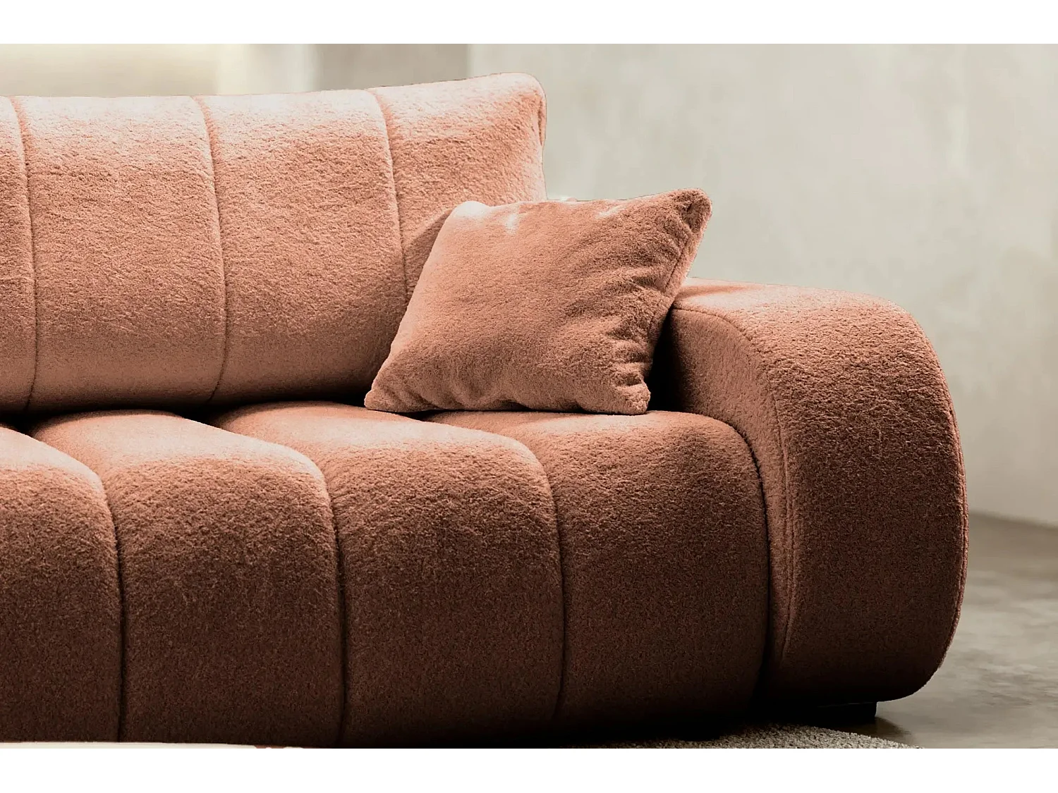 CELESTE - Canapé droit convertible tissu bouclette 3 places - Terracotta