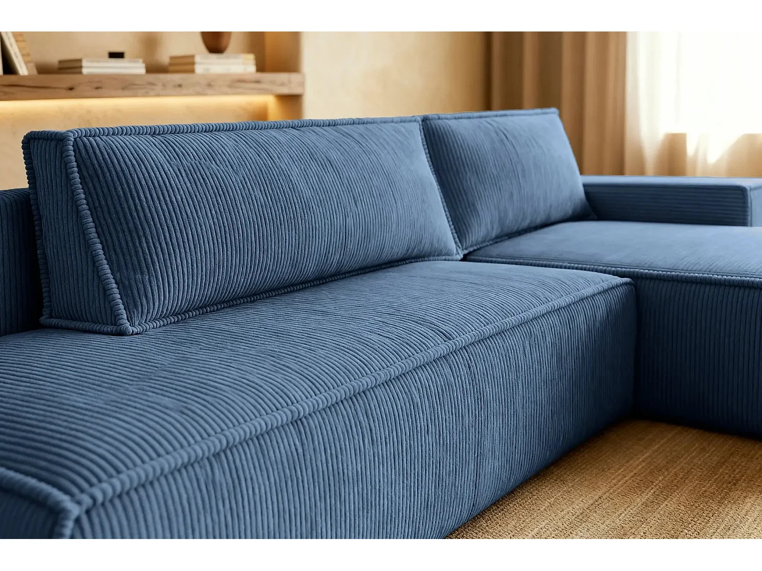 JADE - d'angle convertible velours côtelé - Bleu - Gauche