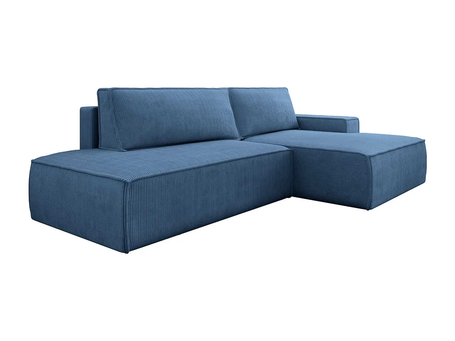 JADE - Canapé d'angle convertible velours côtelé - Bleu - Gauche