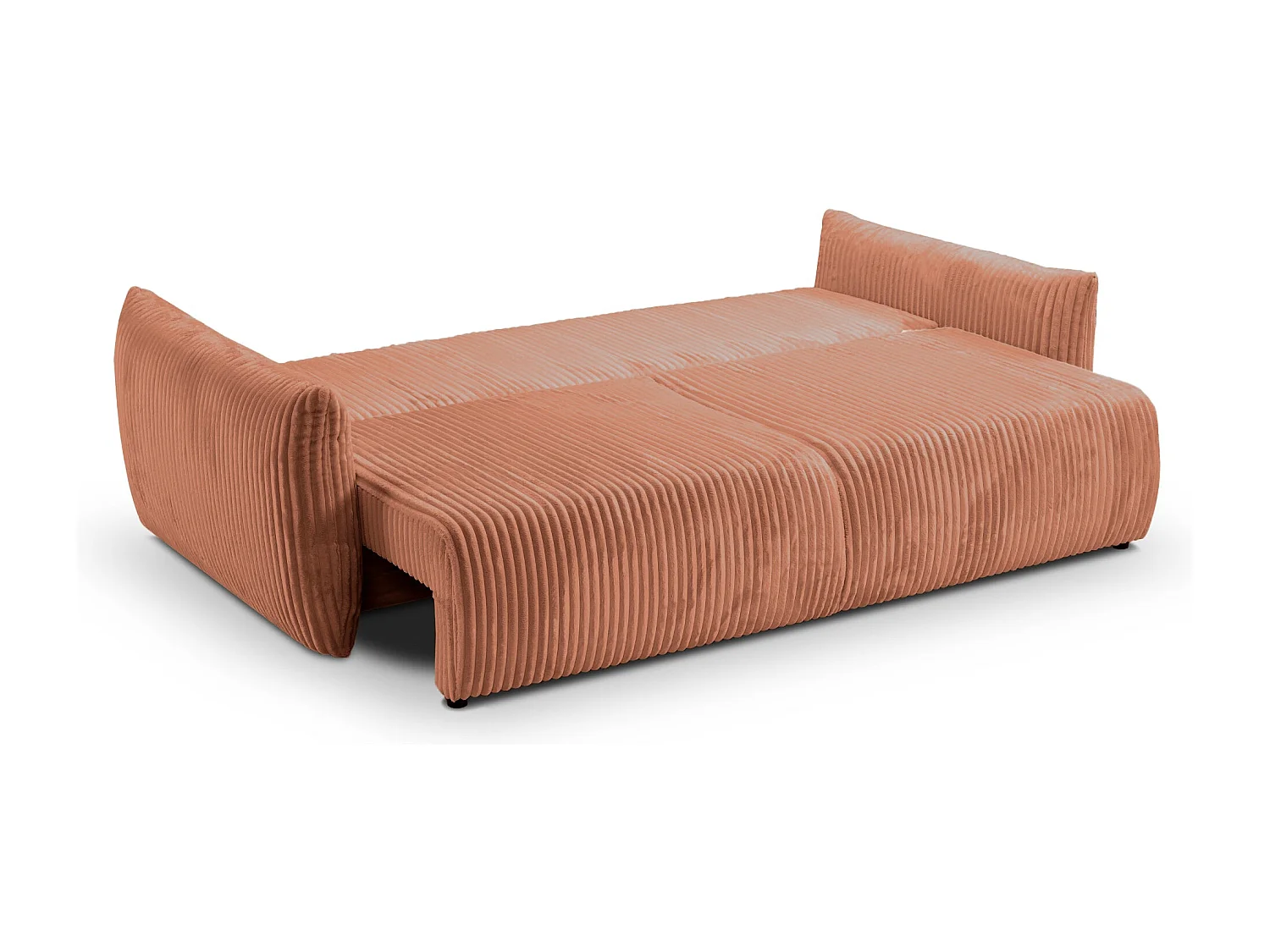 ELIO - Canapé droit convertible gros velours côtelé - Terracotta