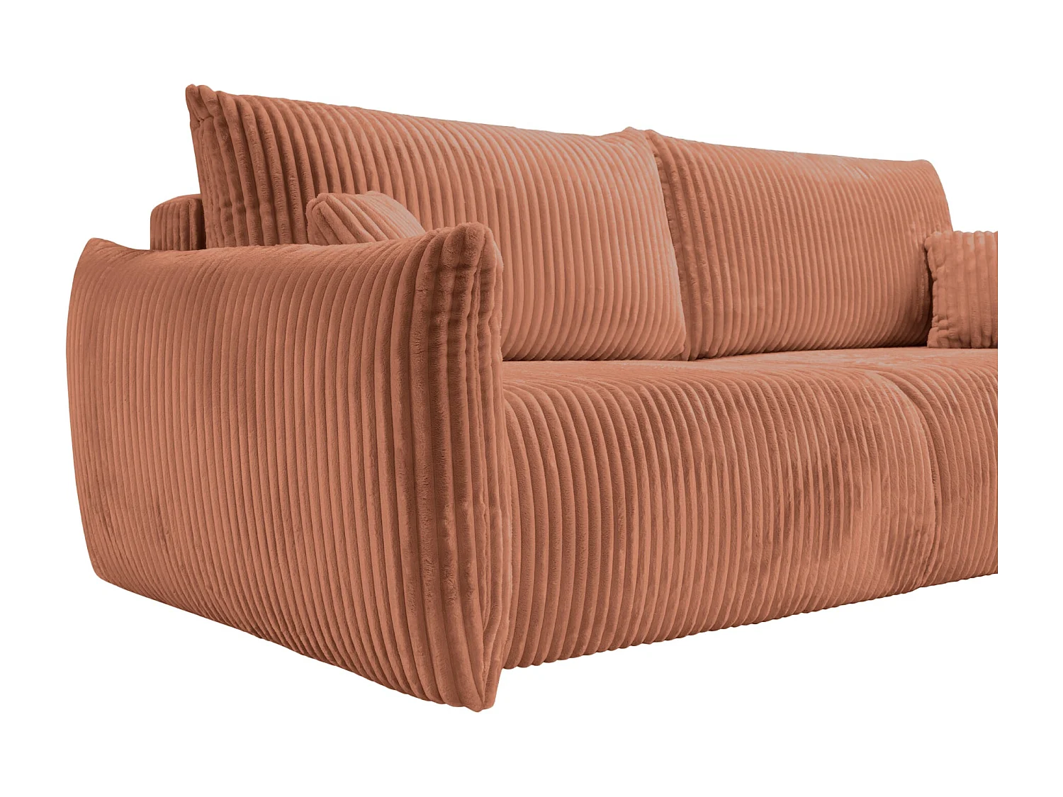 ELIO - Canapé droit convertible gros velours côtelé - Terracotta