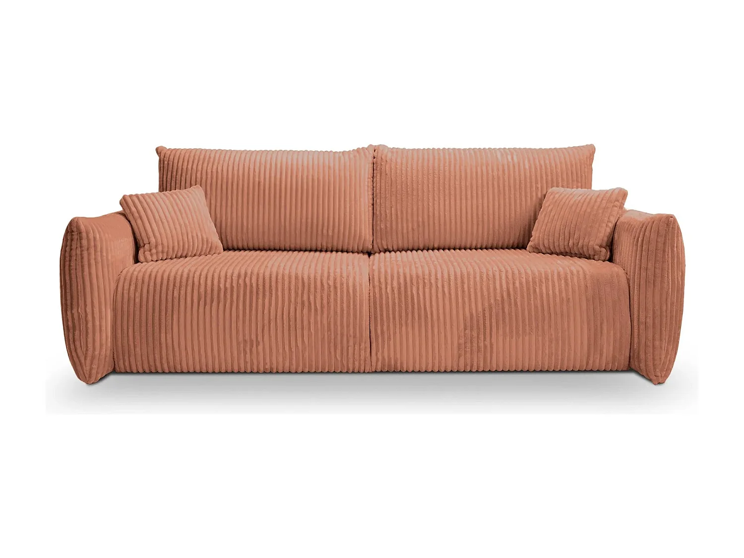 ELIO - Canapé droit convertible gros velours côtelé 3 places - Terracotta