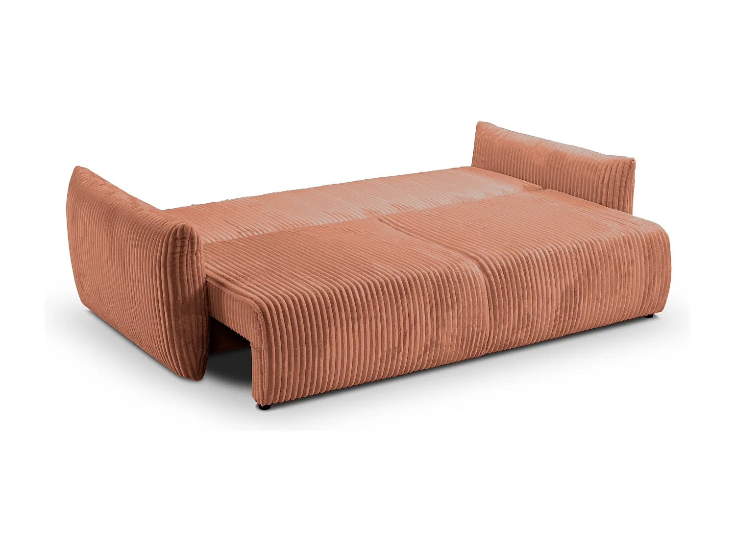 ELIO - Canapé droit convertible gros velours côtelé 3 places - Terracotta