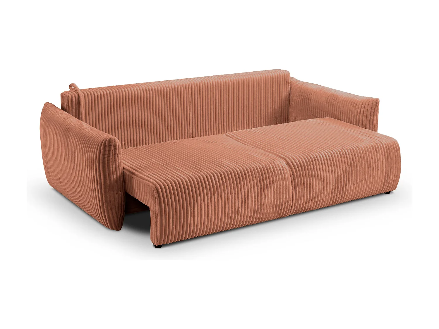 ELIO - Canapé droit convertible gros velours côtelé 3 places - Terracotta