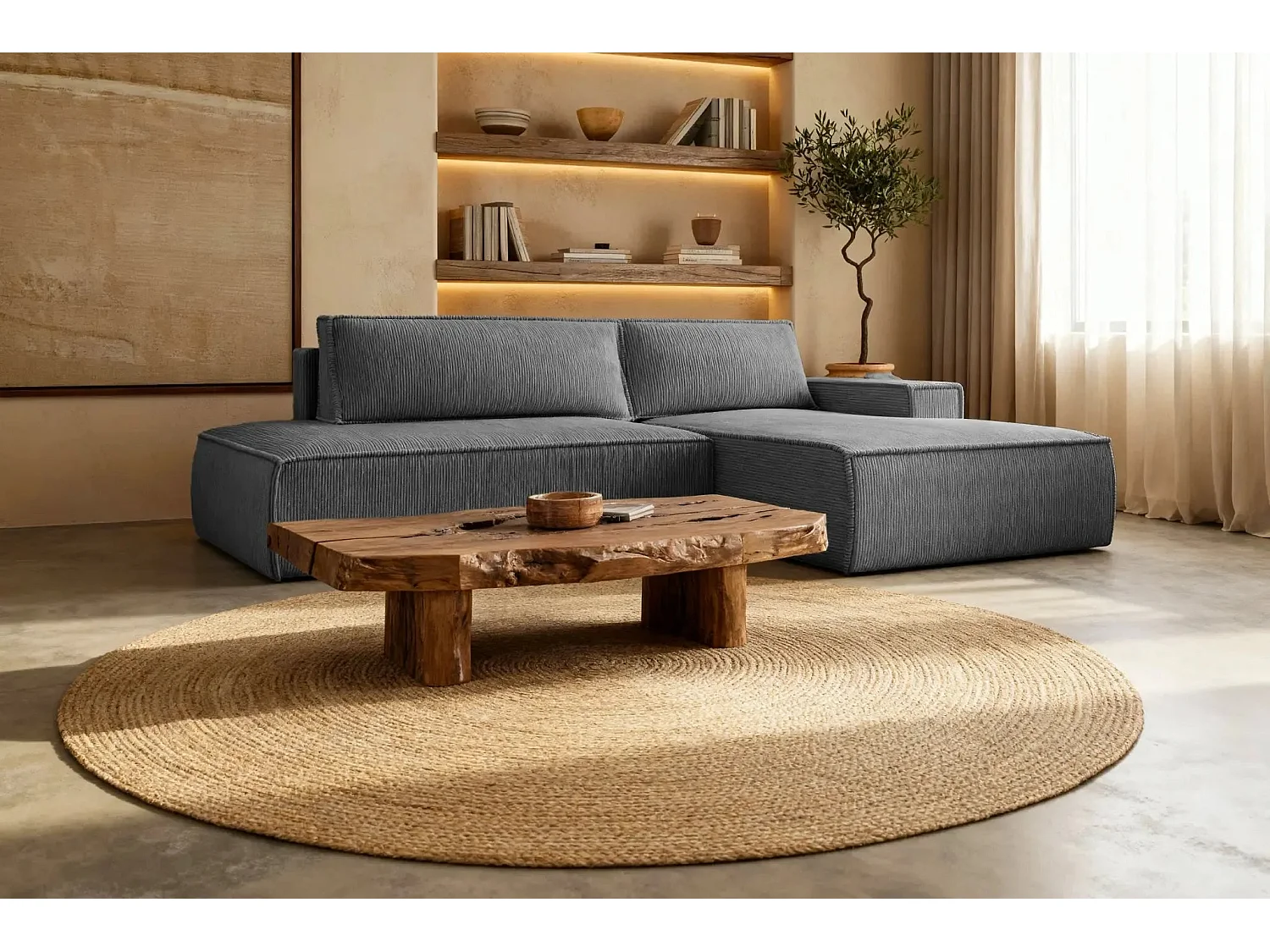 JADE - d'angle convertible velours côtelé - Gris foncé - Droit