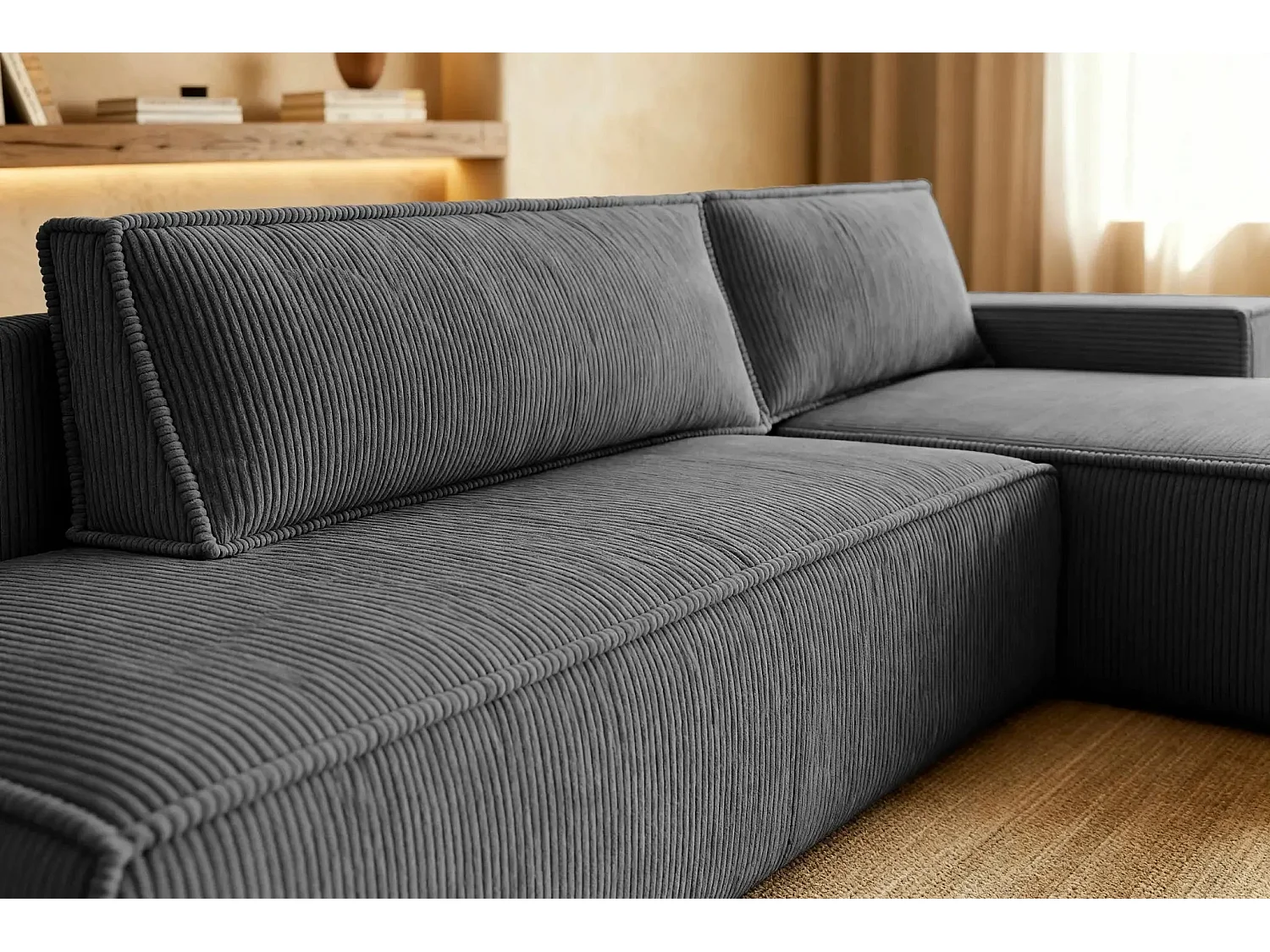 JADE - d'angle convertible velours côtelé - Gris foncé - Droit