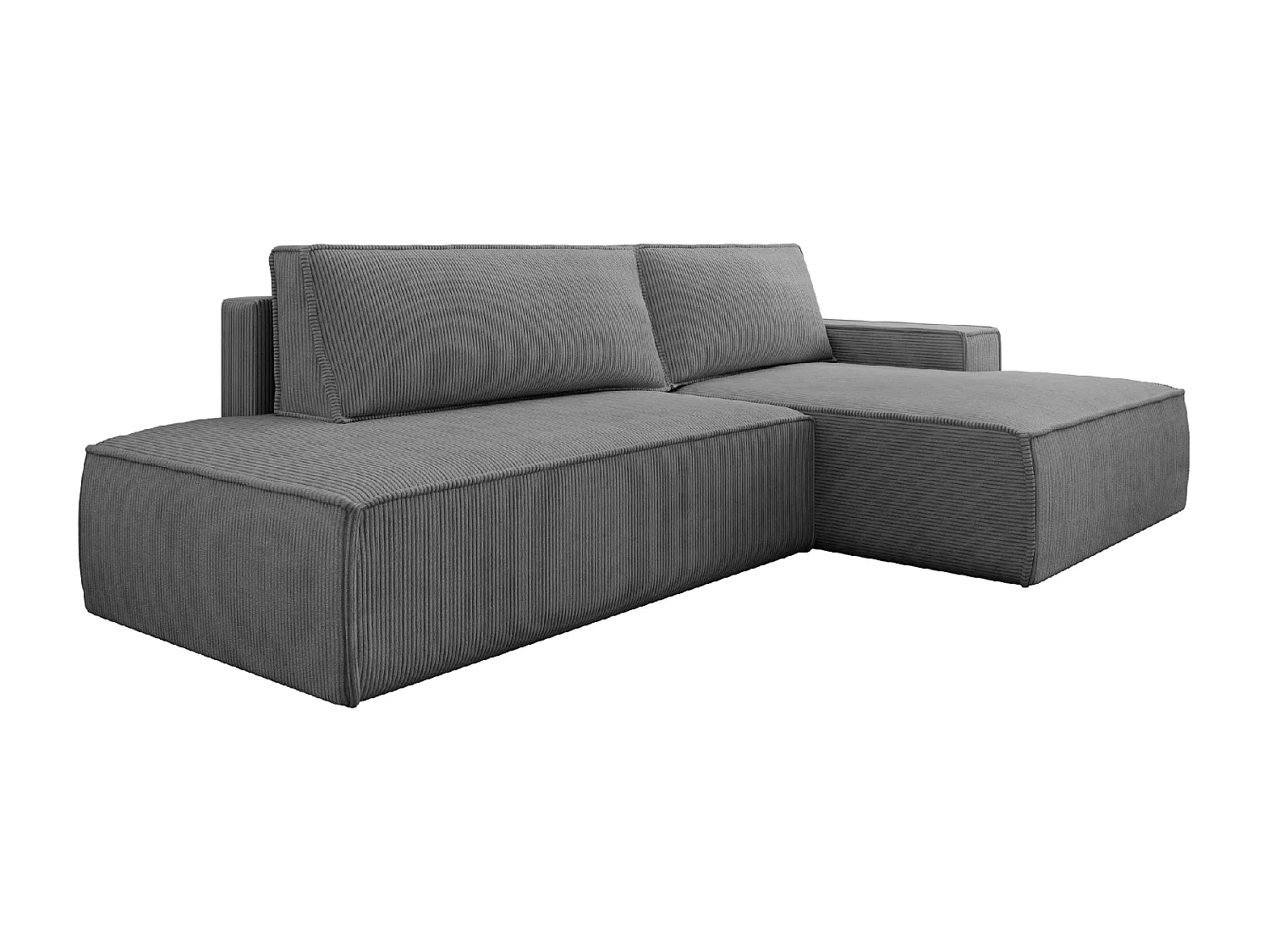 JADE - Canapé d'angle convertible velours côtelé - Gris foncé - Droit