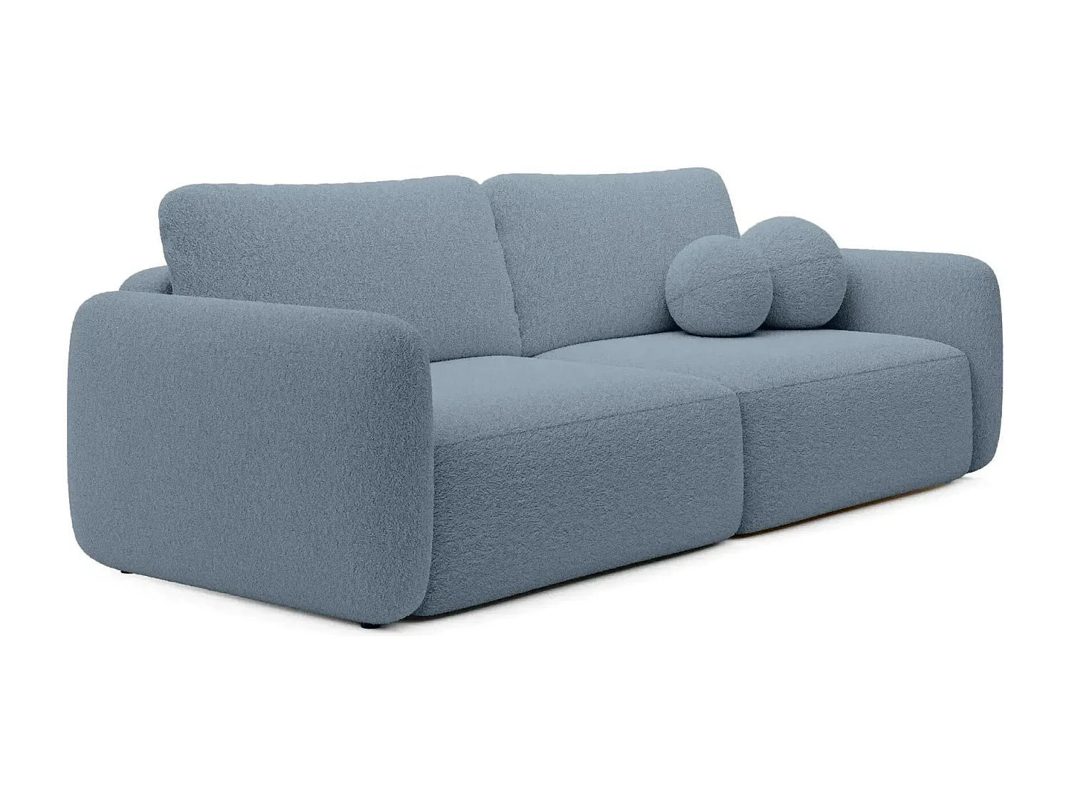 GIGI - Canapé droit convertible tissu bouclette 3 places - Bleu